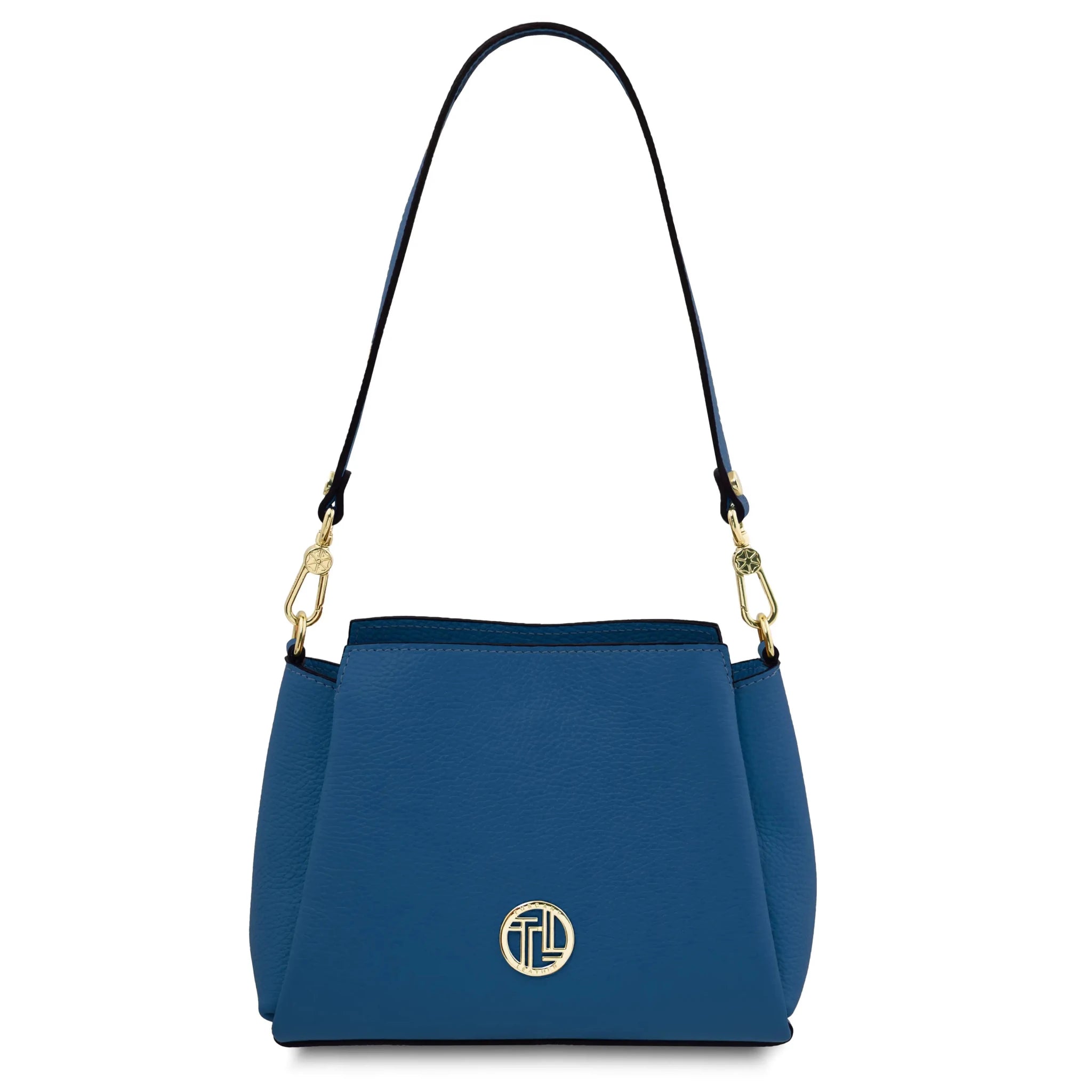 Front view Abby Italian Pebbled Leather Bag in Denim