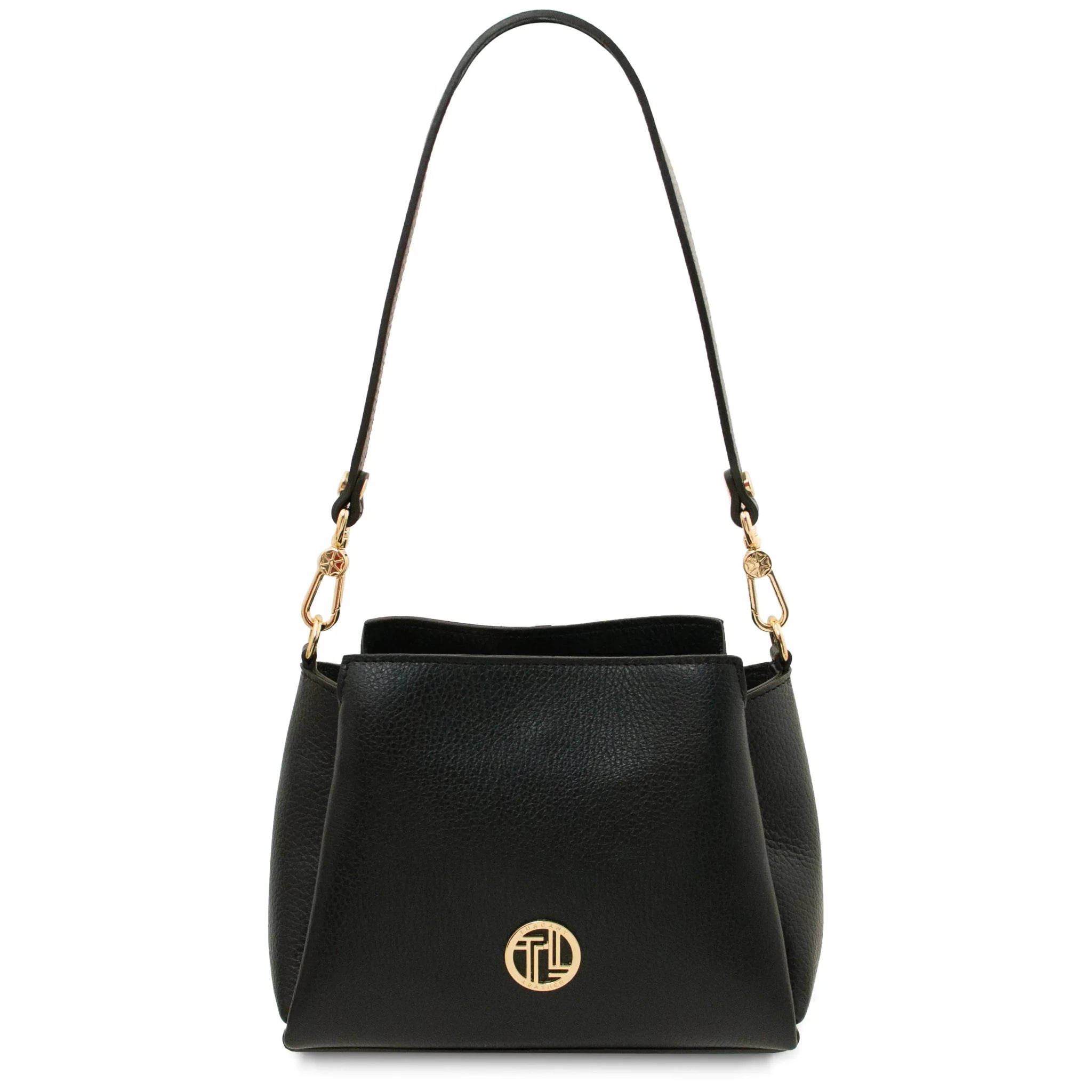 Front view Abby Italian Pebbled Leather Bag in Black