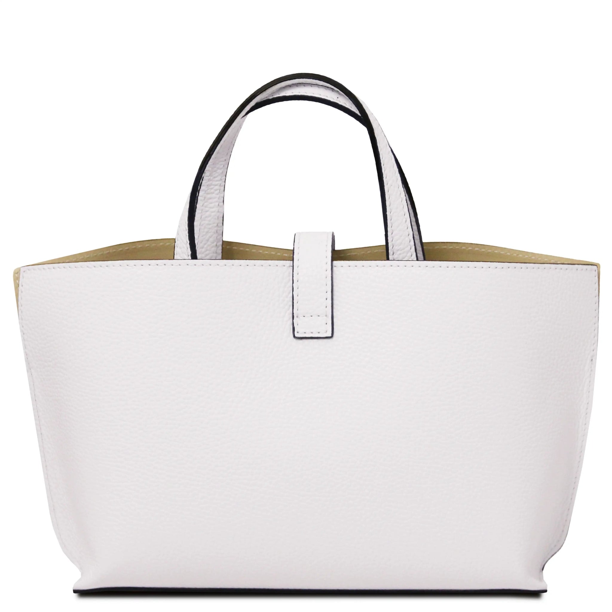 Back view White bag with handles on a white background