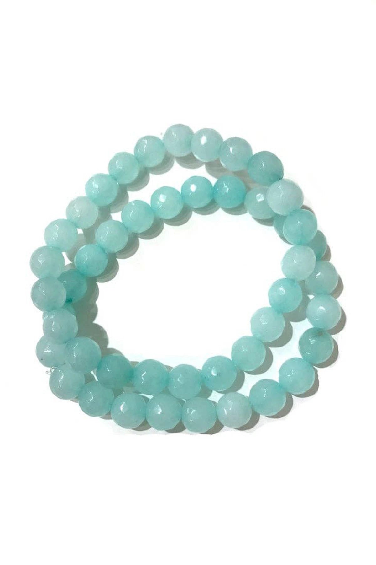 Aquamarine Natural Gemstone Stretch Bracelet Set - L'Atelier Global