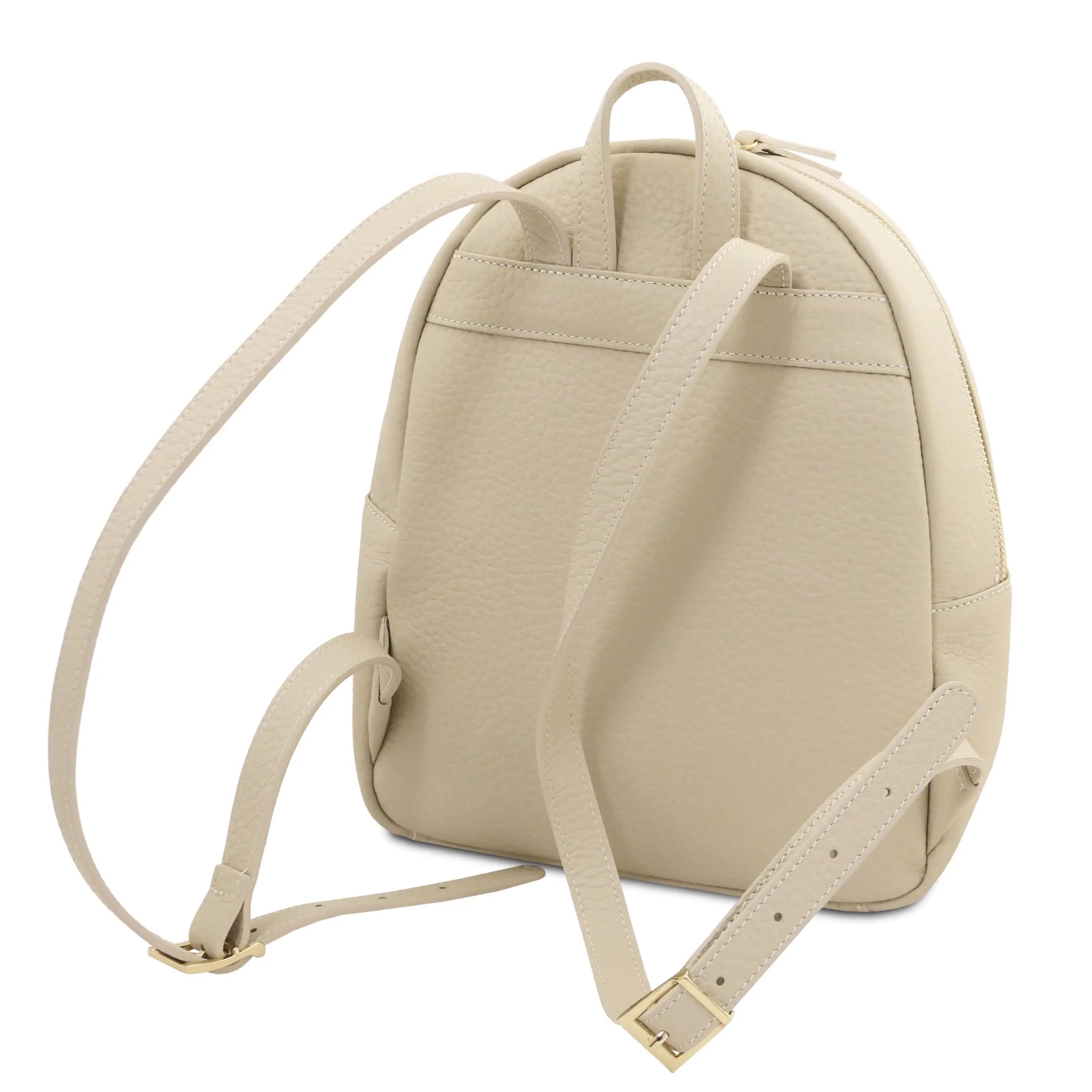 Back view Arco Italian Pebbled Leather Backpack in Beige