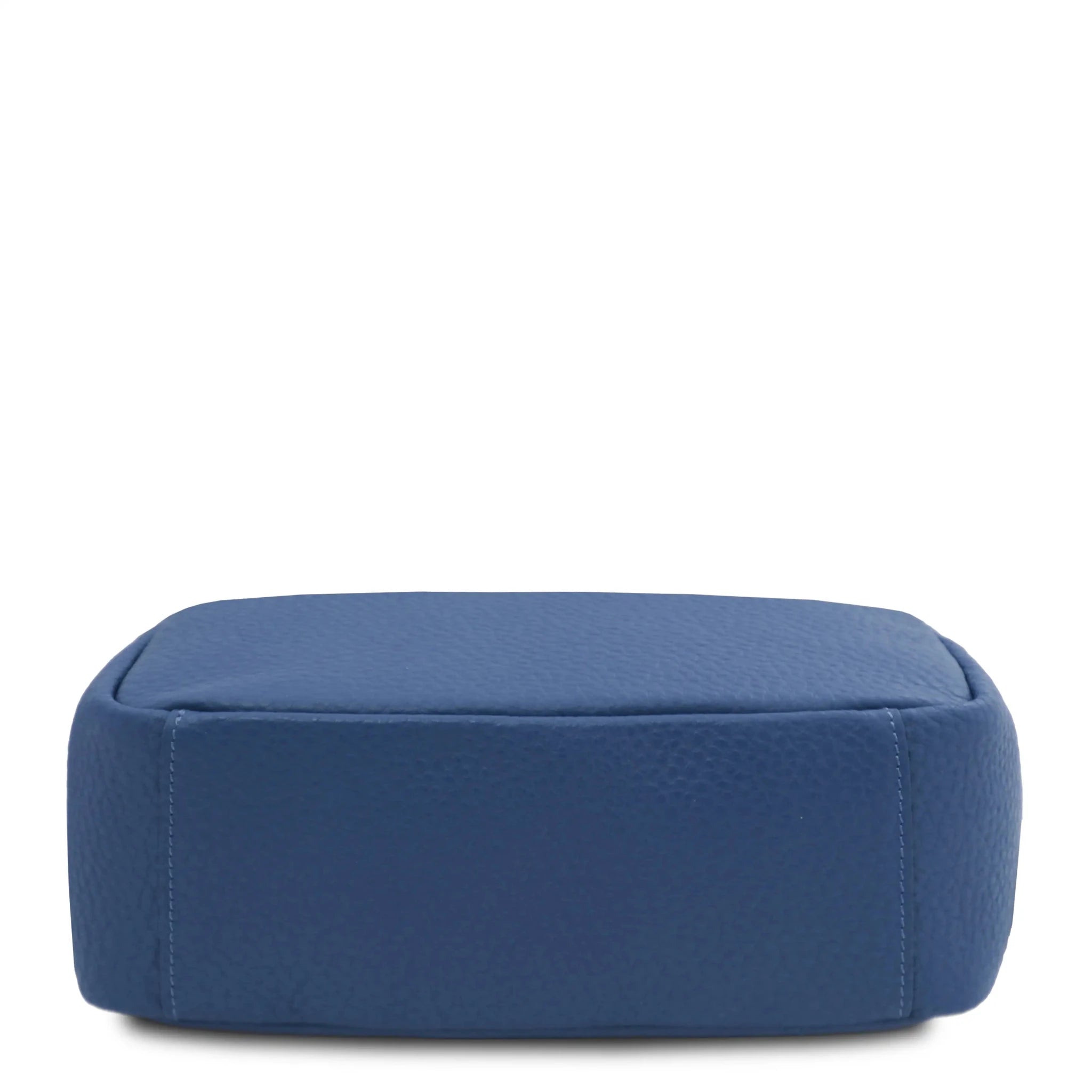 Bottom view Arco Italian Pebbled Leather Backpack in Denim