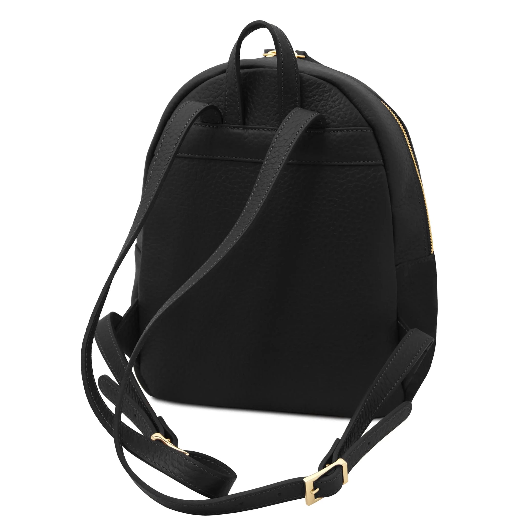 Back view Arco Italian Pebbled Leather Backpack in Black
