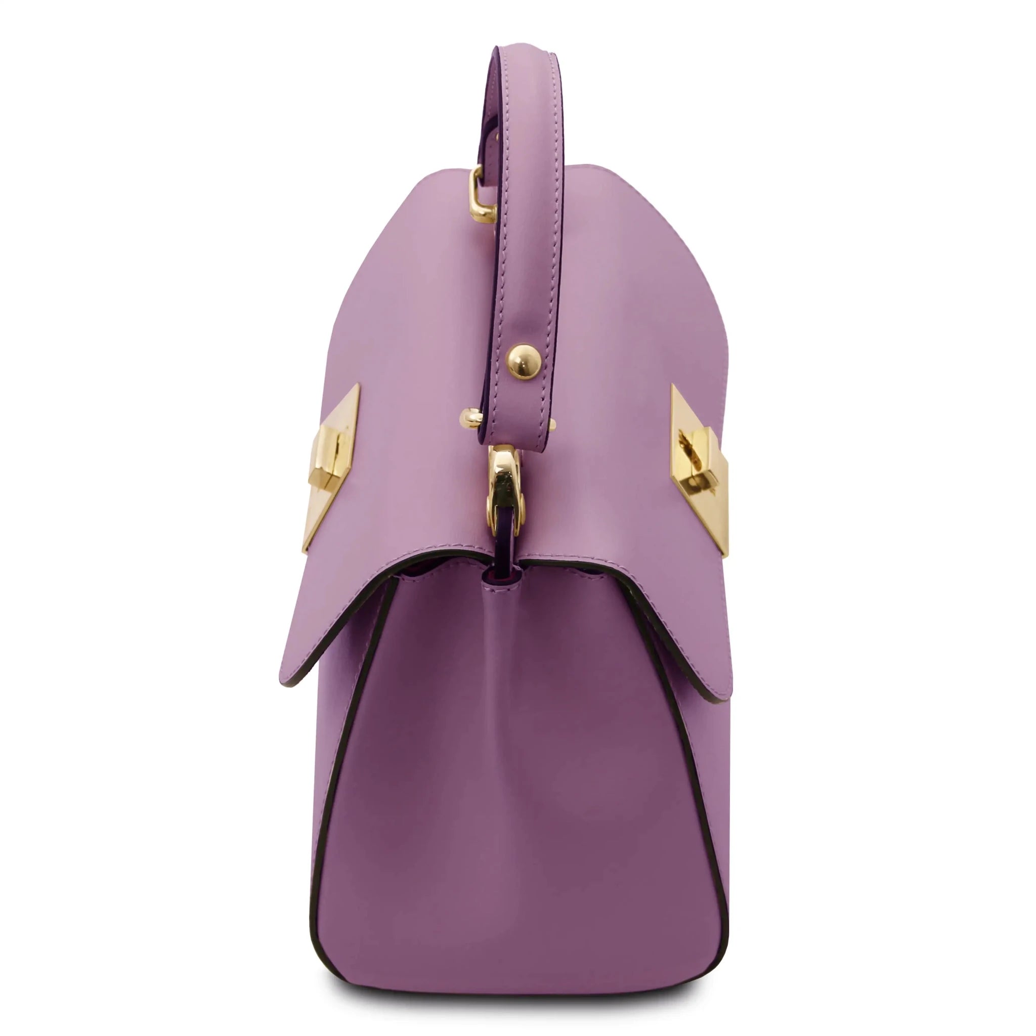 Side View Armonia Italian Leather Handbag in Lilac