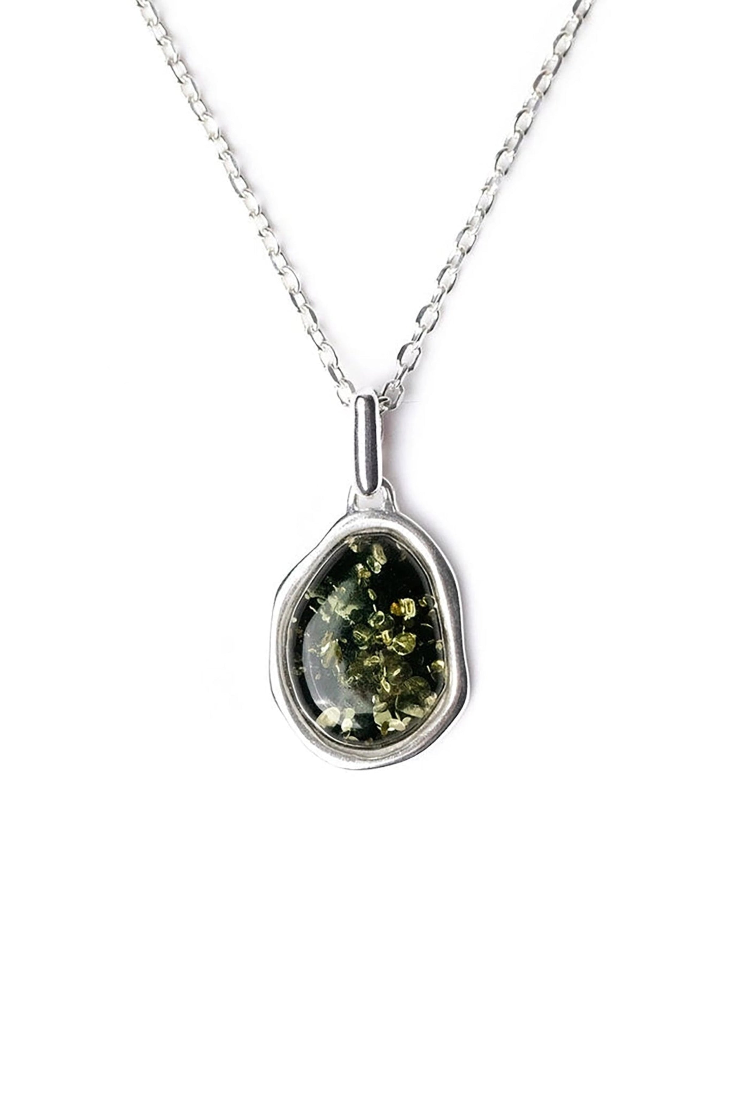 Baltic Green Amber Element Silver Pendant Necklace - Green Amber - shop_name#