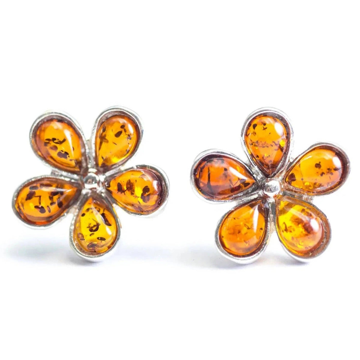 Daisy Bloom Baltic Honey Amber Post Earrings | Sterling Silver