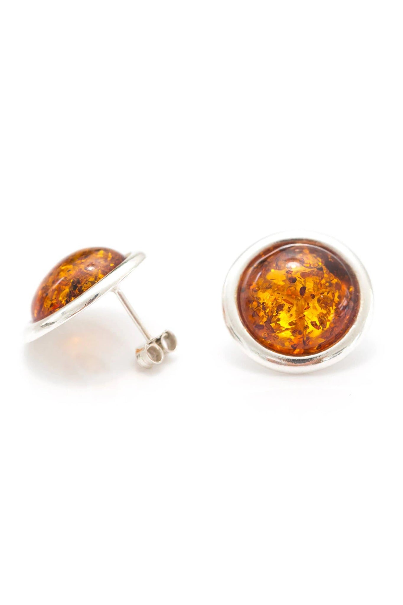 Baltic Honey Amber Statement Round Stud Earrings on a white background
