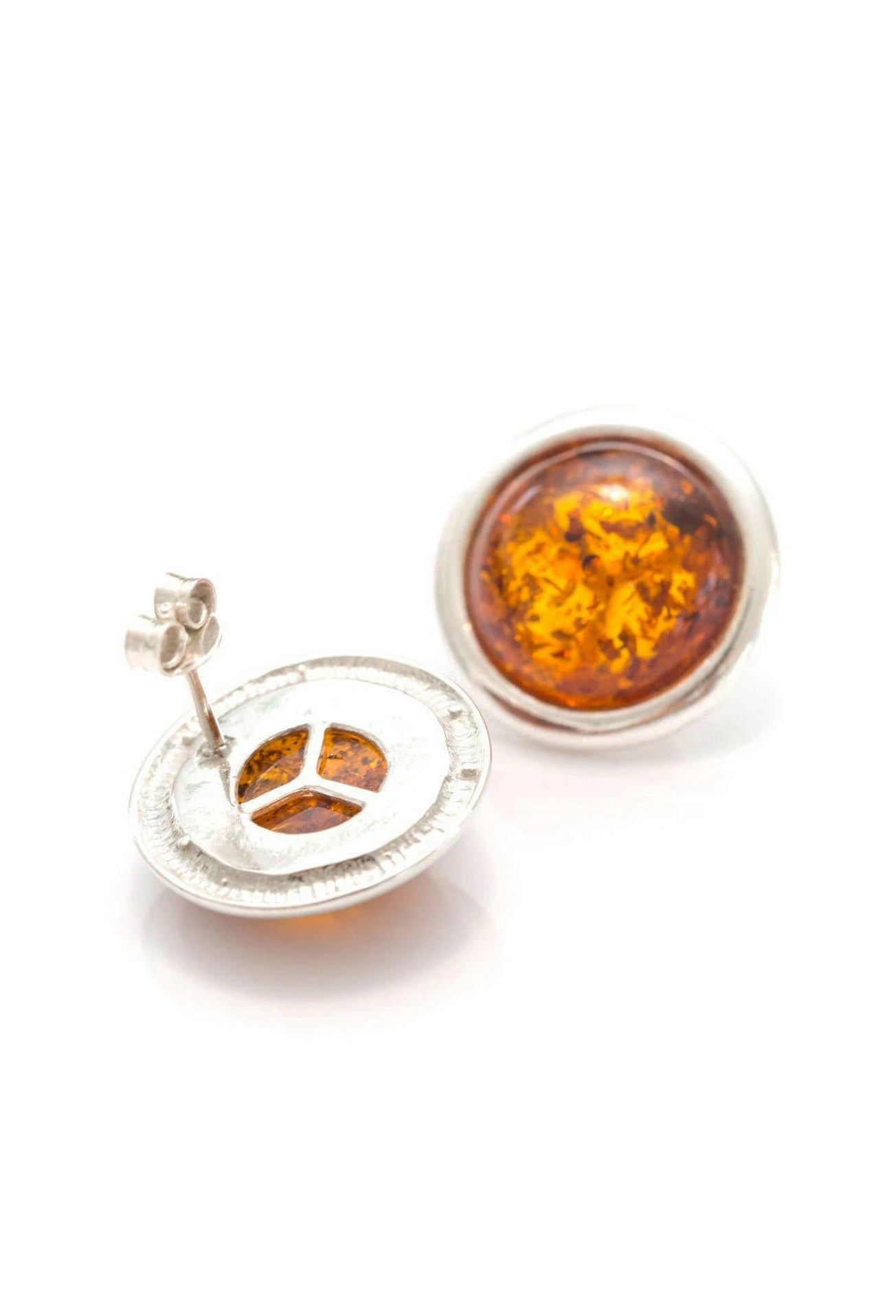 Baltic Honey Amber Statement Round Stud Earrings on a white background
