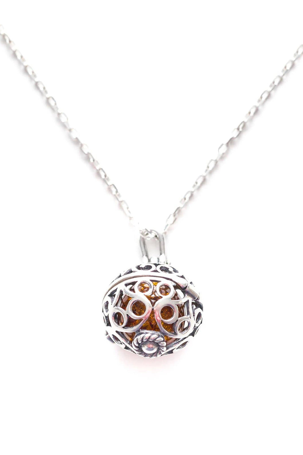 Baltic Amber Sterling Silver Filigree Locket Necklace-L  display picture 1