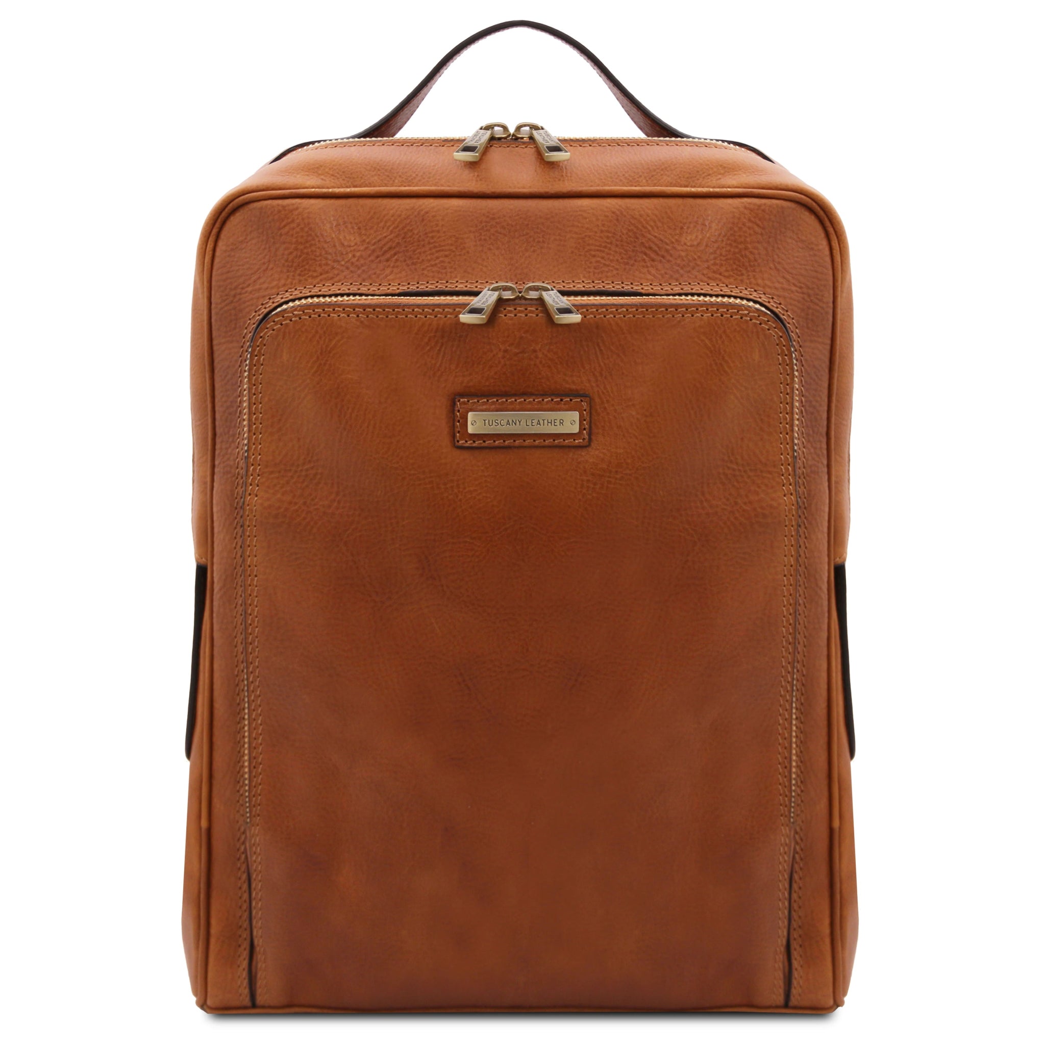 Bangkok Leather Laptop Backpack in Natural front of Bag - L'Atelier Global