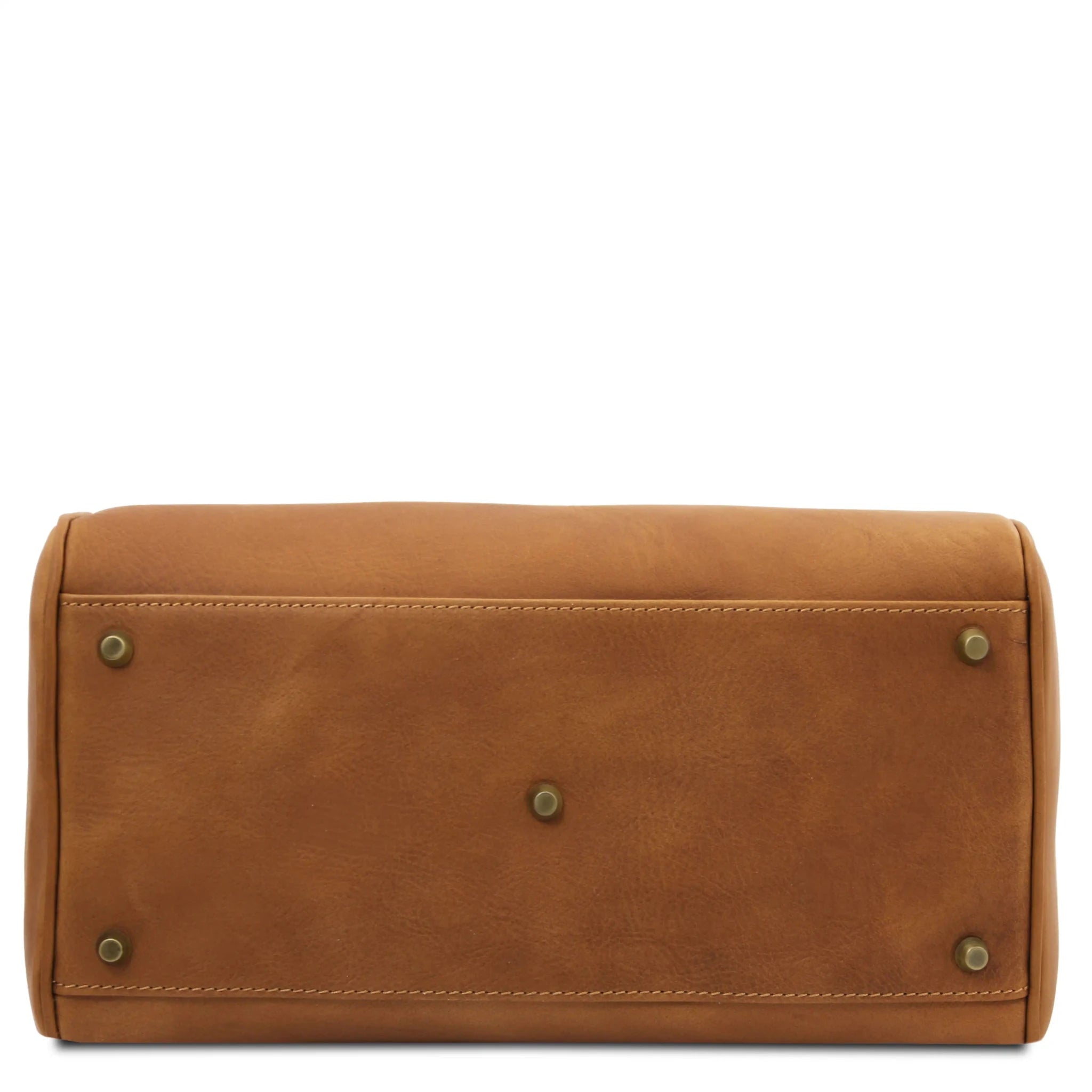 Bottom protective feet view Barrique Leather Duffle bag in natural