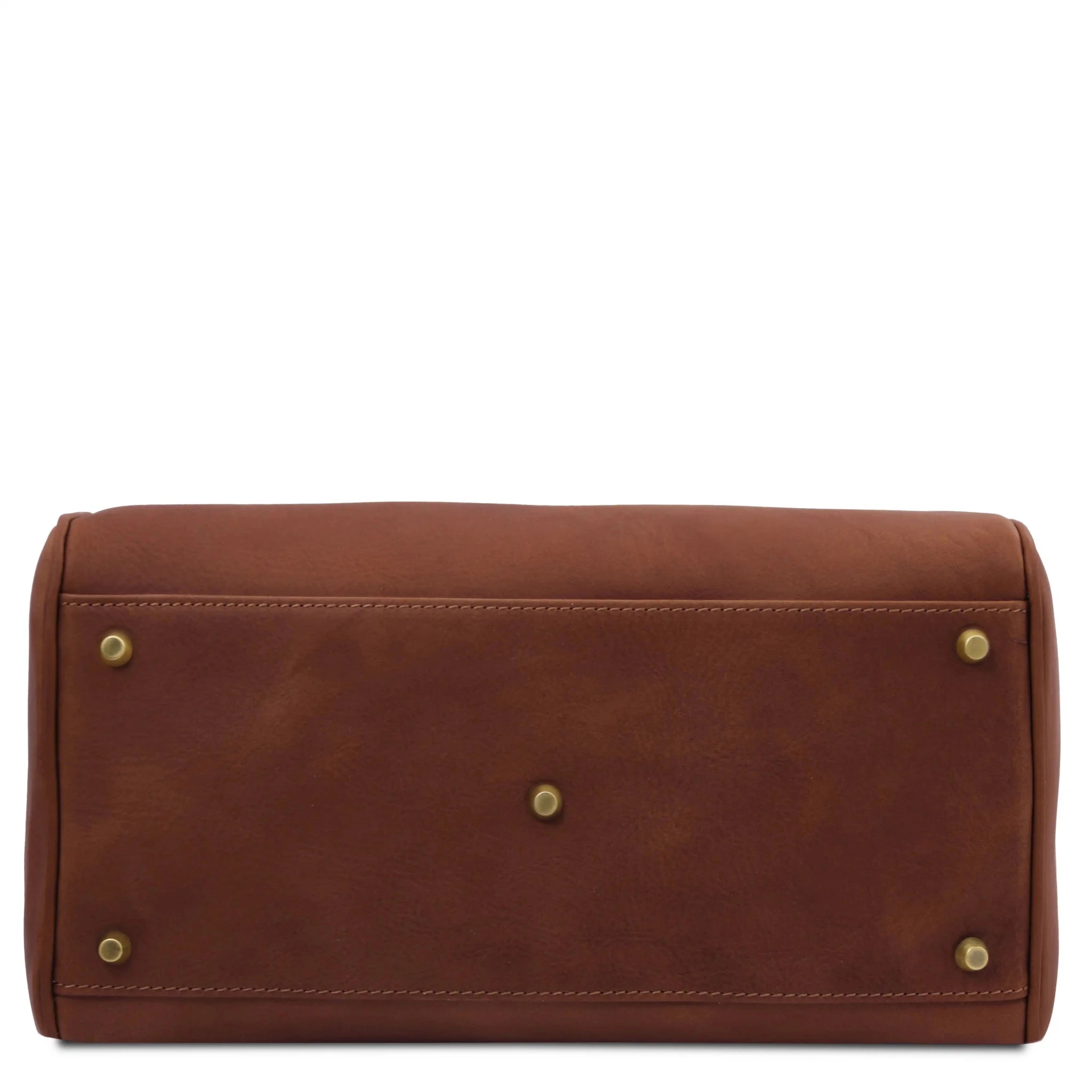 Bottom protective feet view Barrique Leather Duffle bag in brown