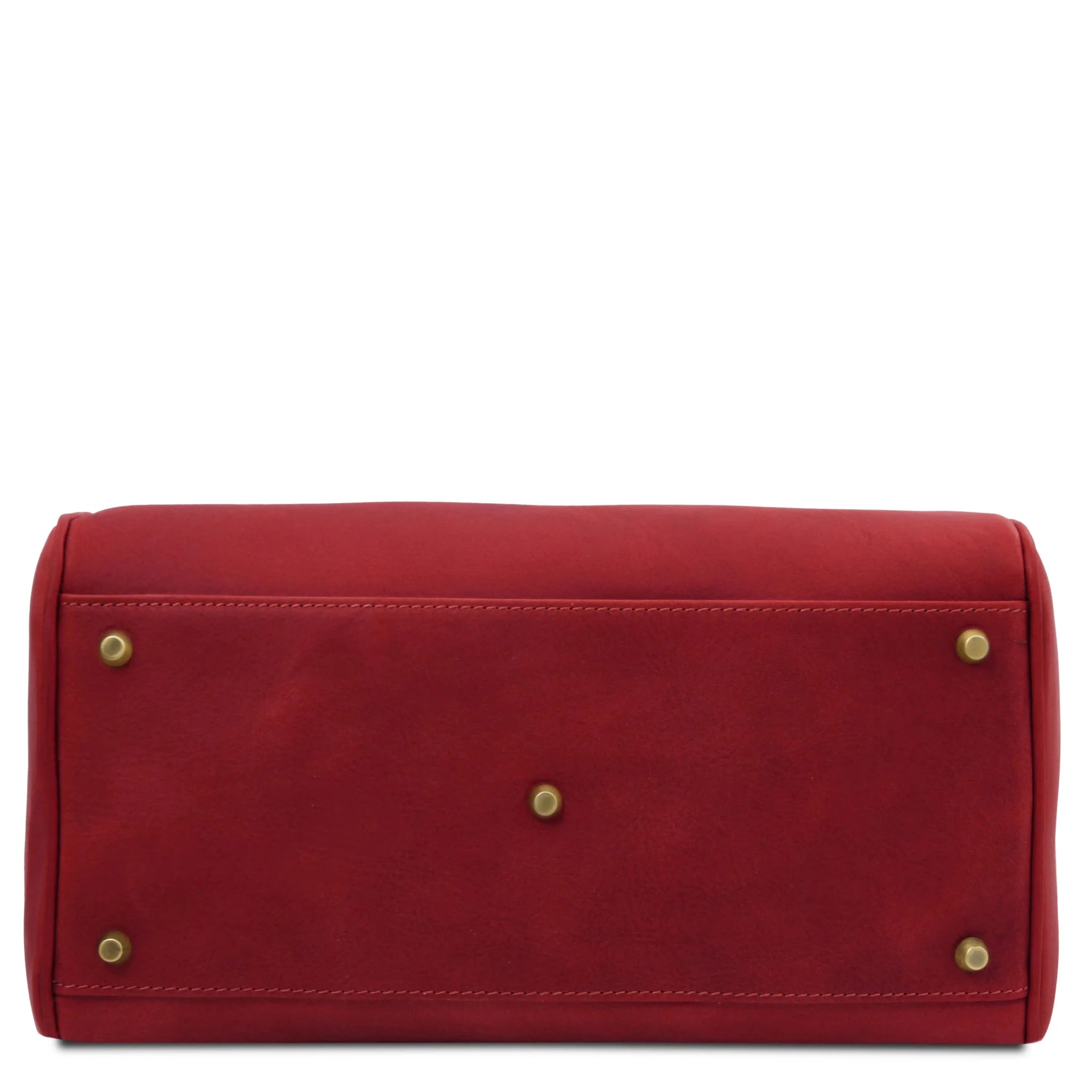 Bottom protective feet view Barrique Leather Duffle bag in red
