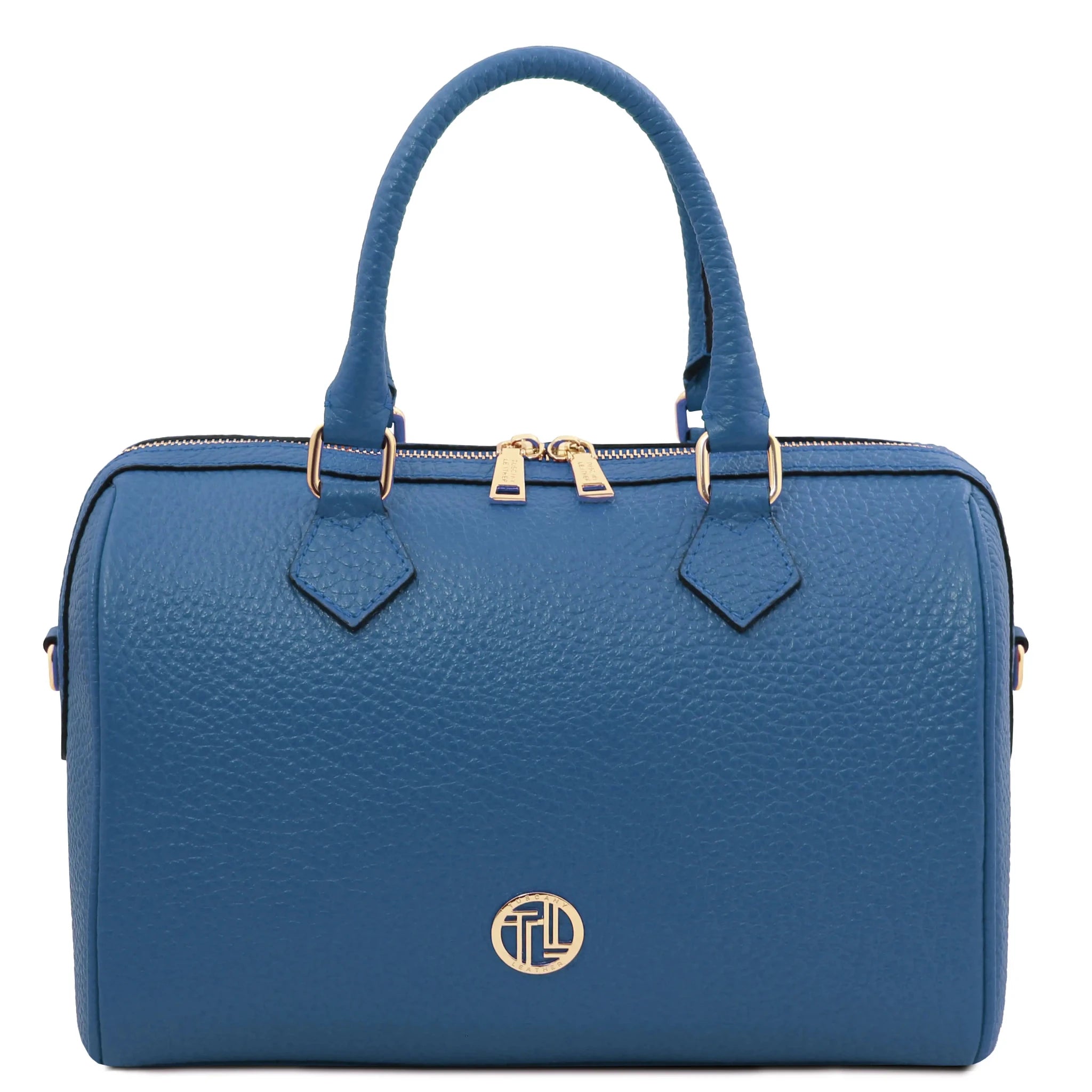 Front View Barrique Leather Duffle bag in blue
