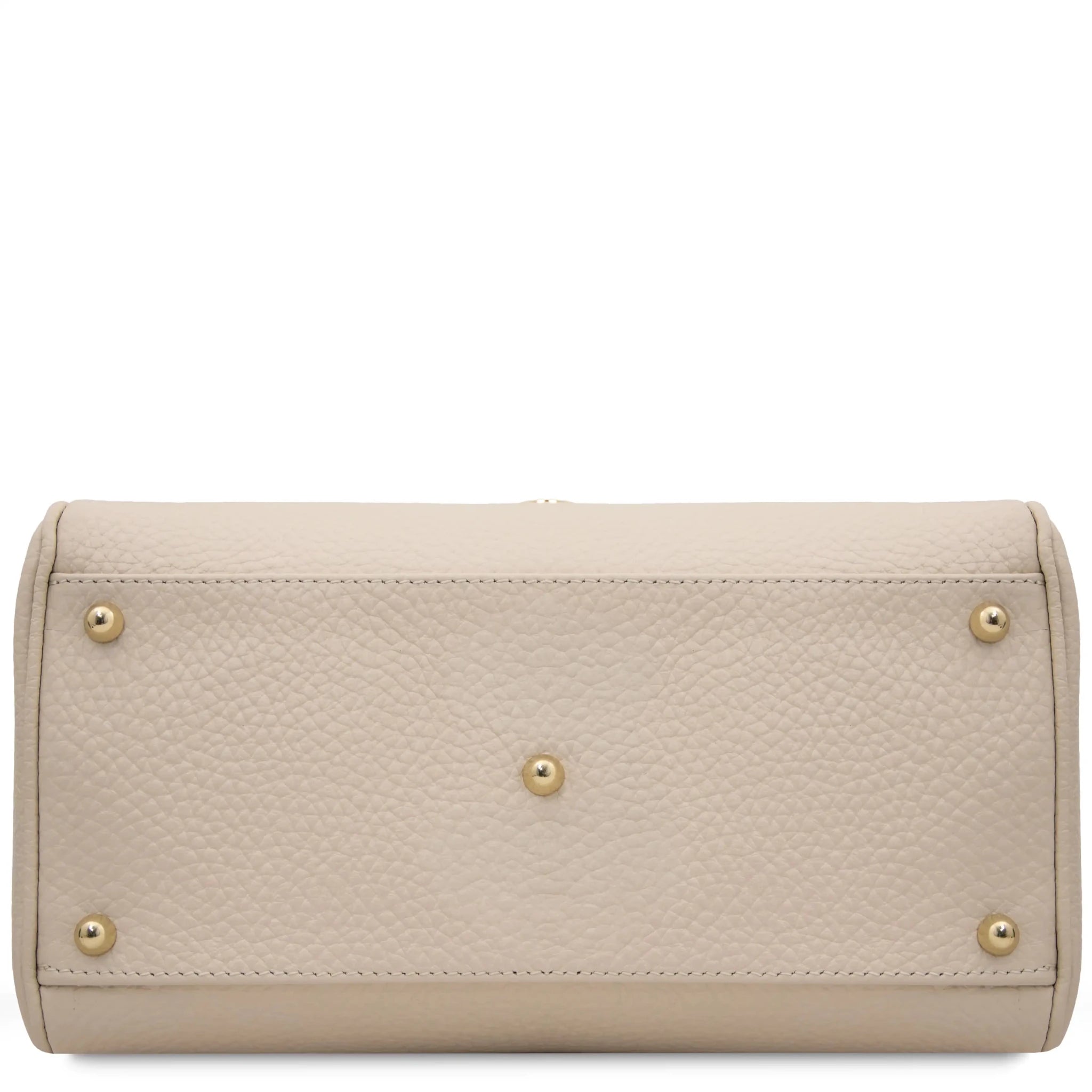 Bottom View Barrique Leather Duffle bag in beige with gold-tone metal feet