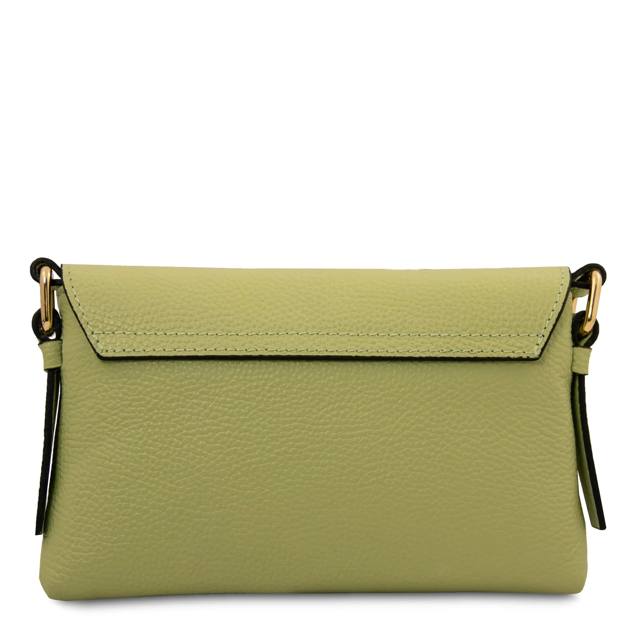 Back view Biscuit Soft Italian Leather Shoulder Bag in lime green on white background