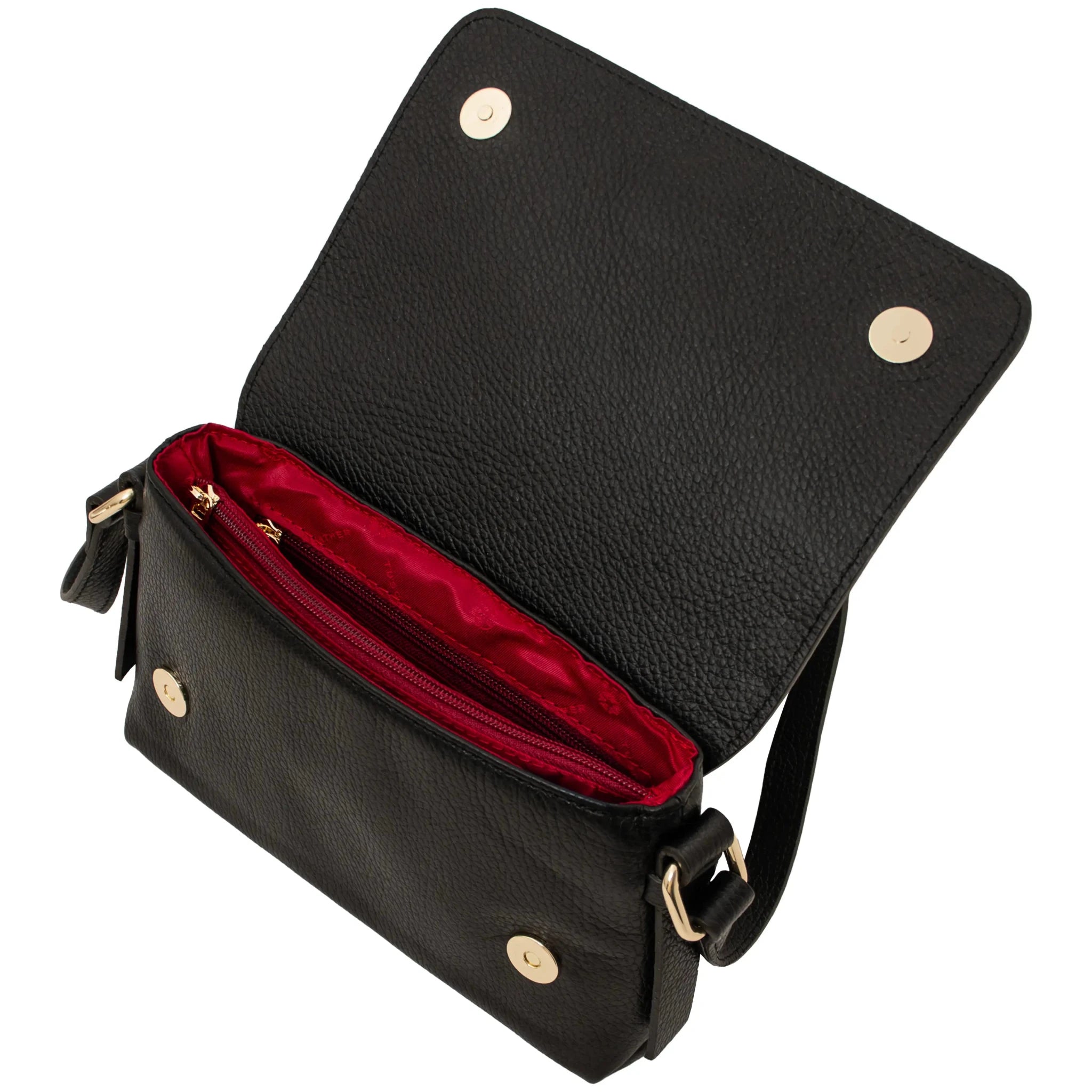 Interior magnetic closure view Biscuit Soft Shoulder Bag in Black on white background