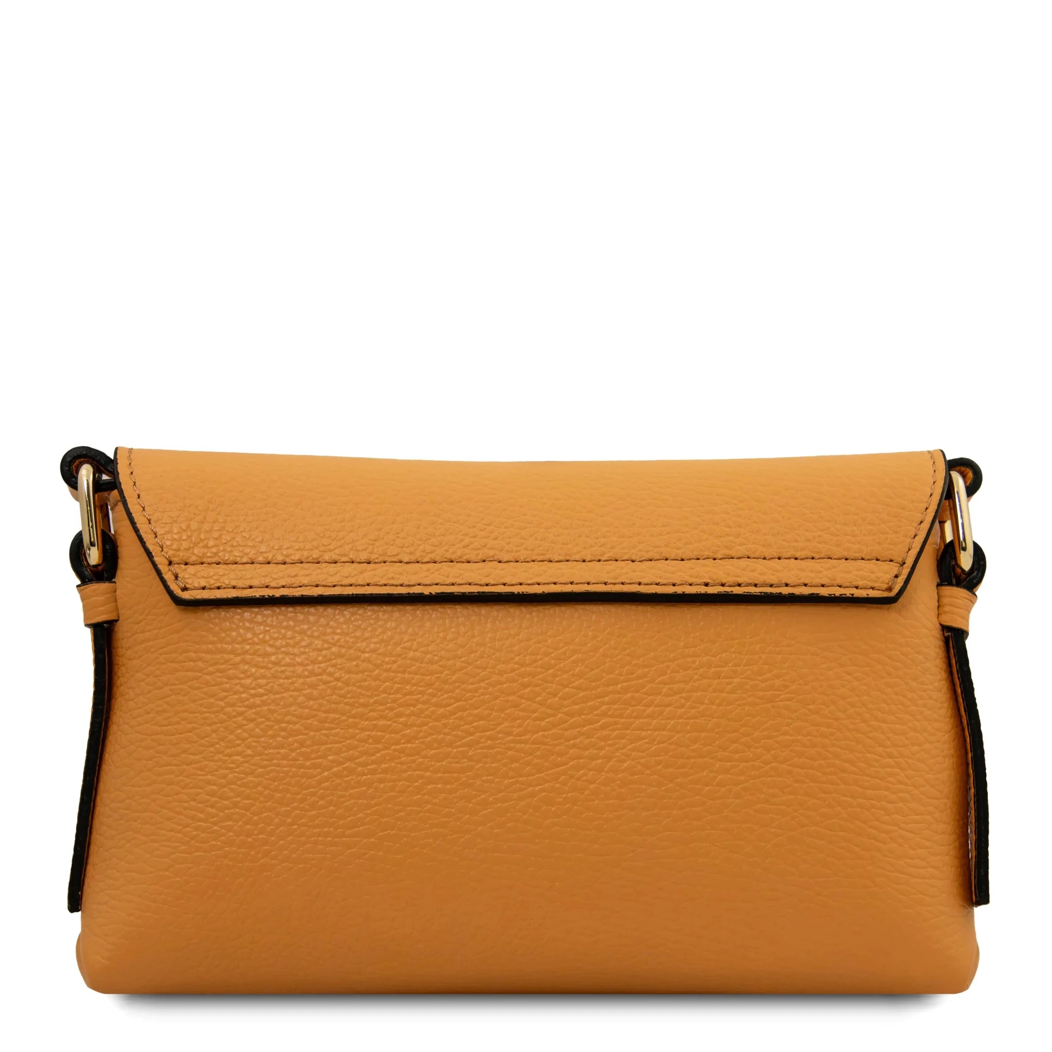 Back view Biscuit Soft Italian Leather Shoulder Bag in apricot on white background