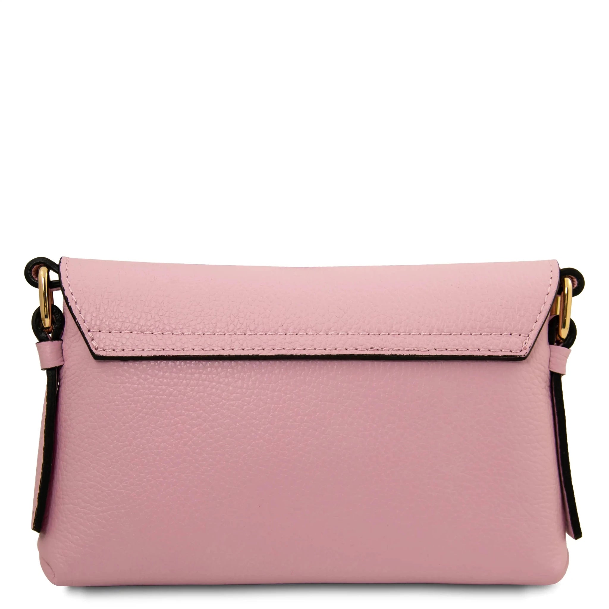 Back view Biscuit Soft Italian Leather Shoulder Bag in ballet pink on white background