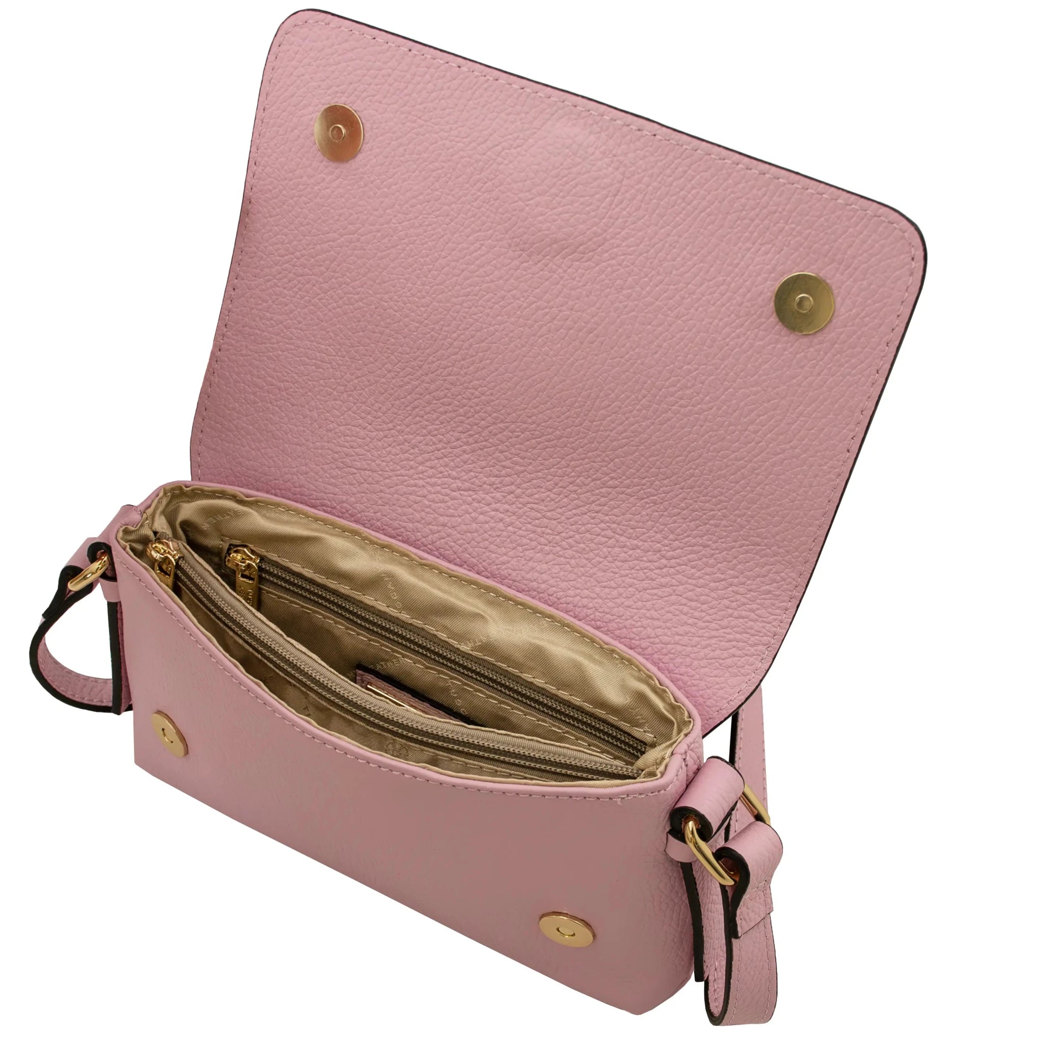 Interior magnetic closure view Biscuit Soft Shoulder Bag in light pink on white background