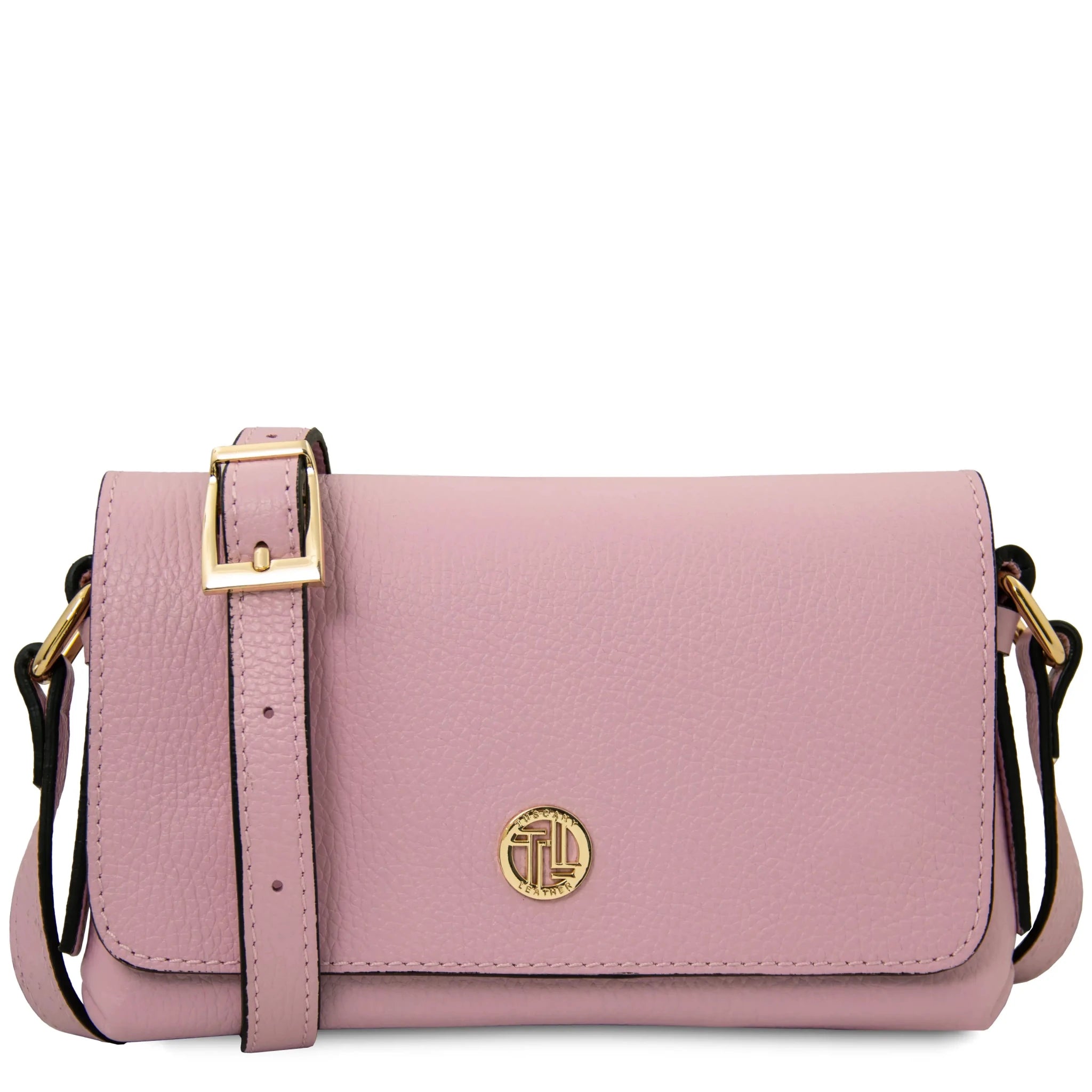 Front view Biscuit Soft Italian Leather Shoulder Bag in ballet pink on white background 
