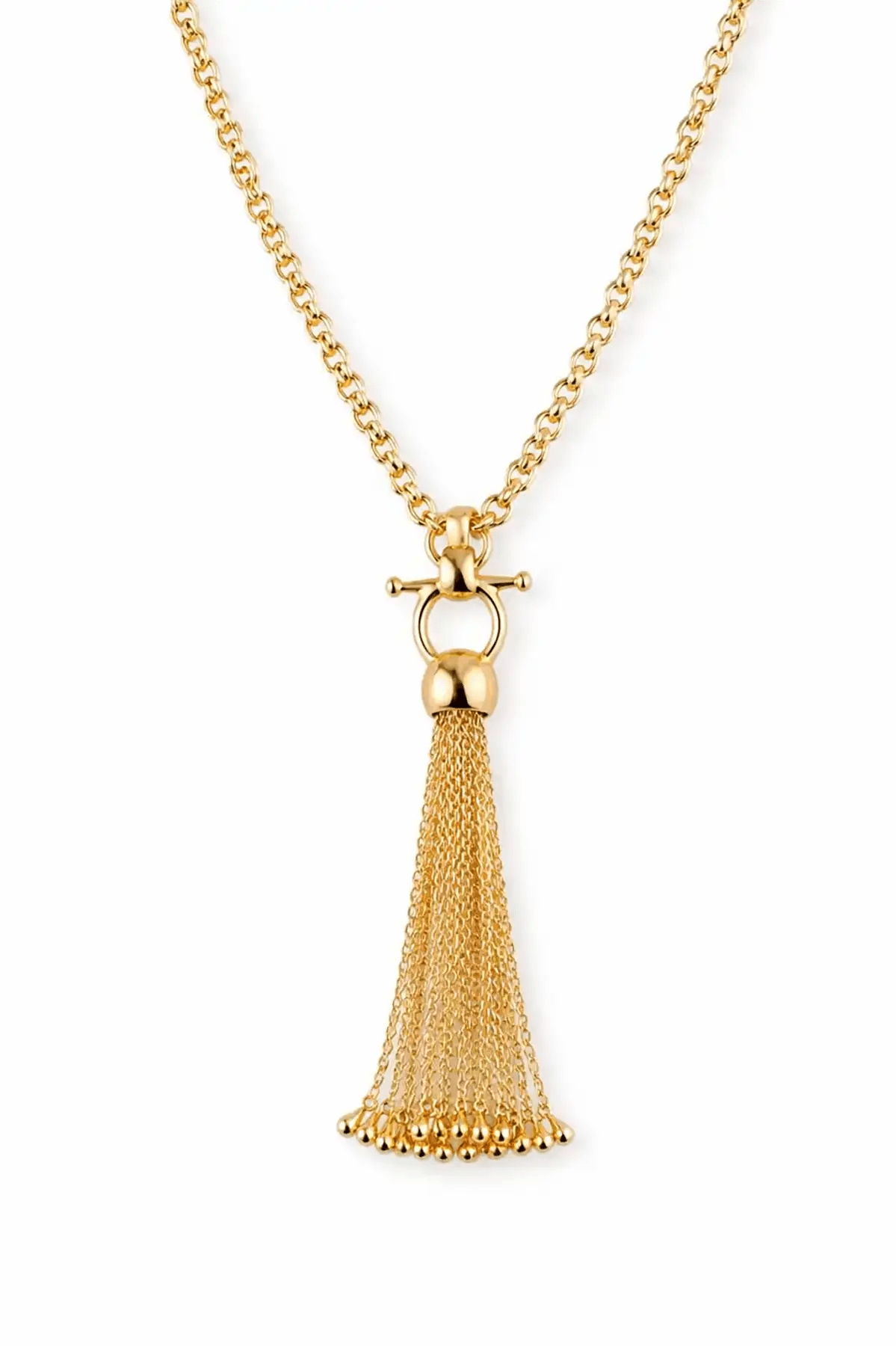 Chantilly Horse Bit Tassel Gold Necklace On White