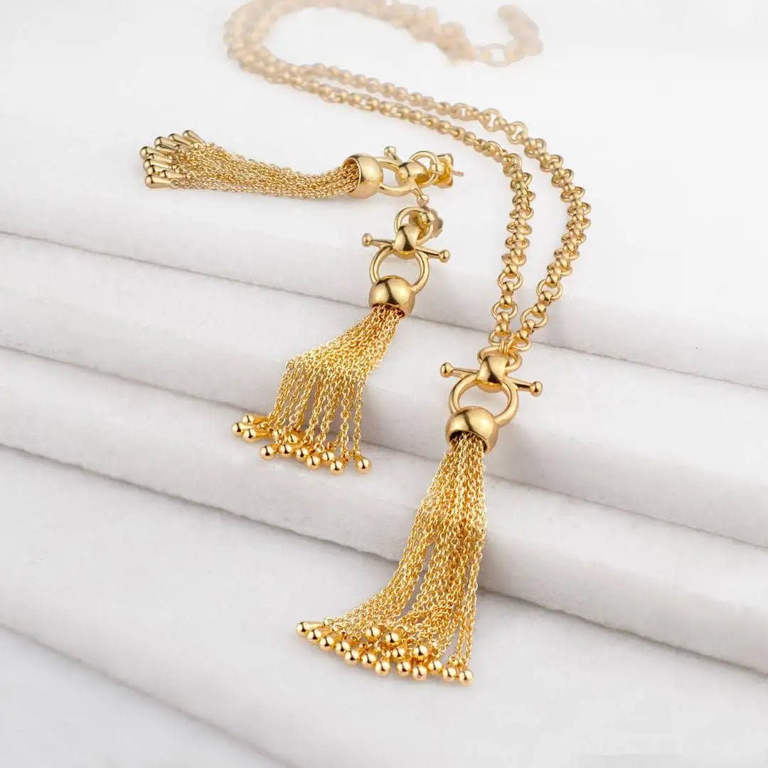 Chantilly Horse Bit Tassel Gold Necklaces Styed