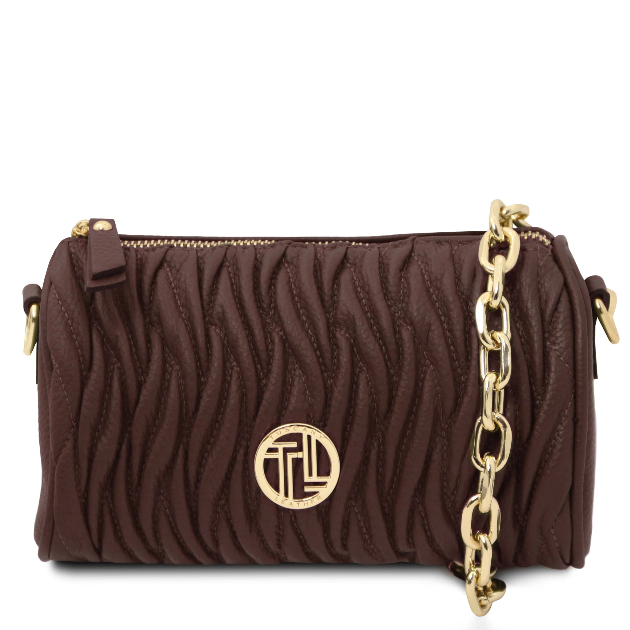 Chantilly Mini Bowling Bag in Coffee with gold chain handle