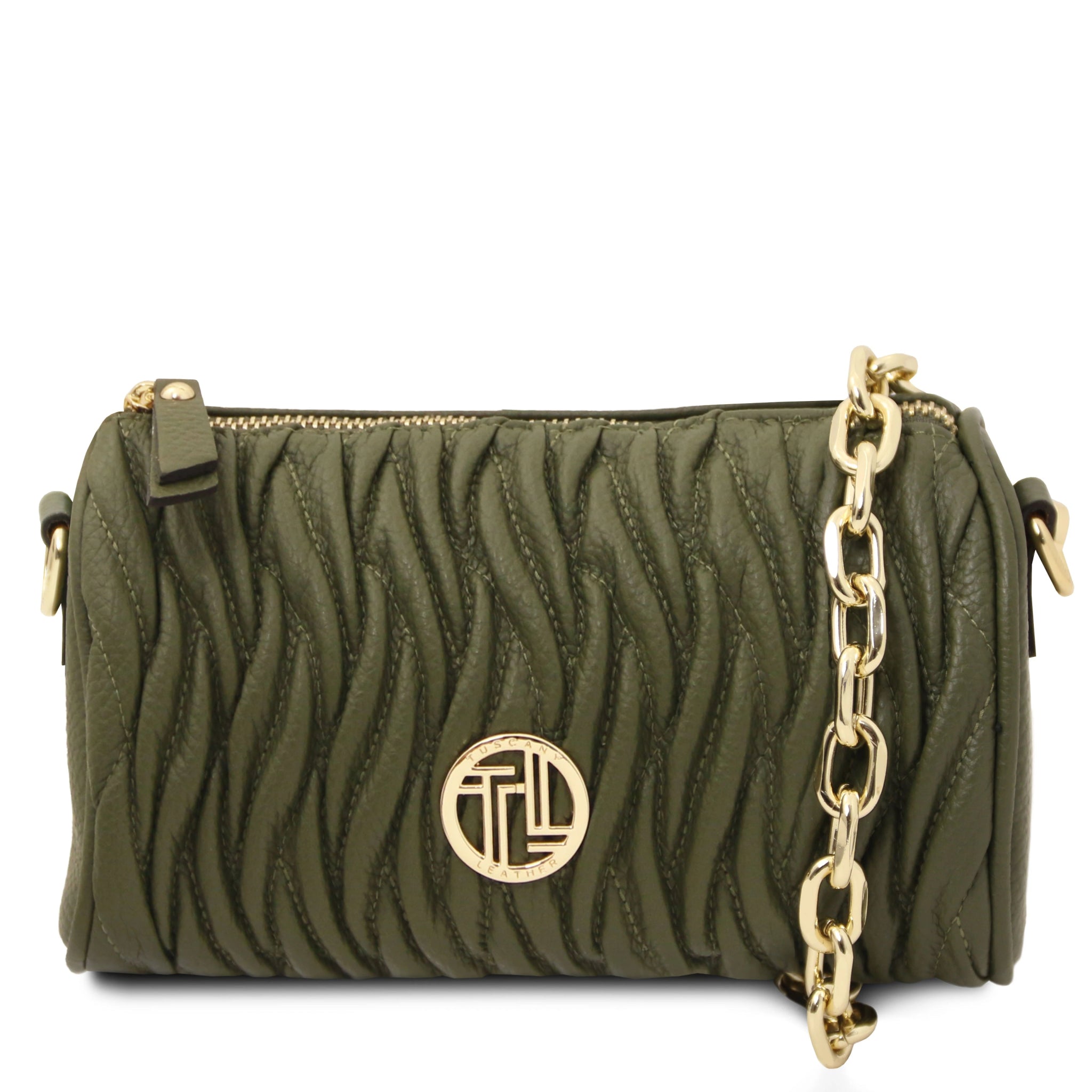 Chantilly Mini Bowling Bag in Forest Green with gold chain handle