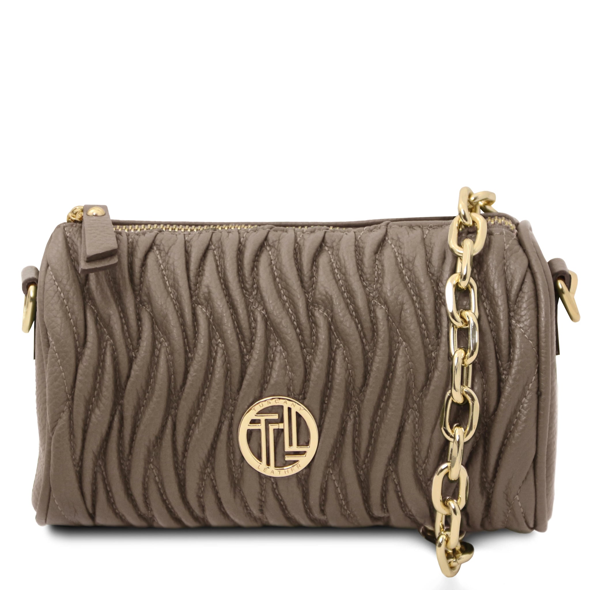Chantilly Mini Bowling Bag in Dark Taupe with gold chain handle