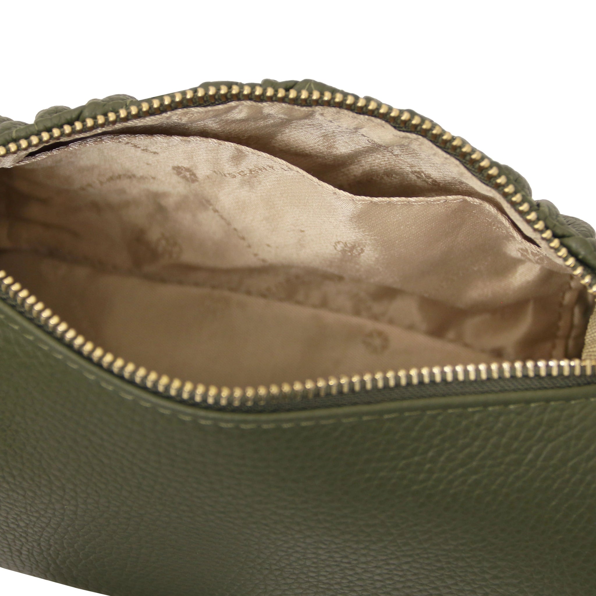 Interior open pockets red lining view Chantilly Mini Bowling Bag in Forest Green