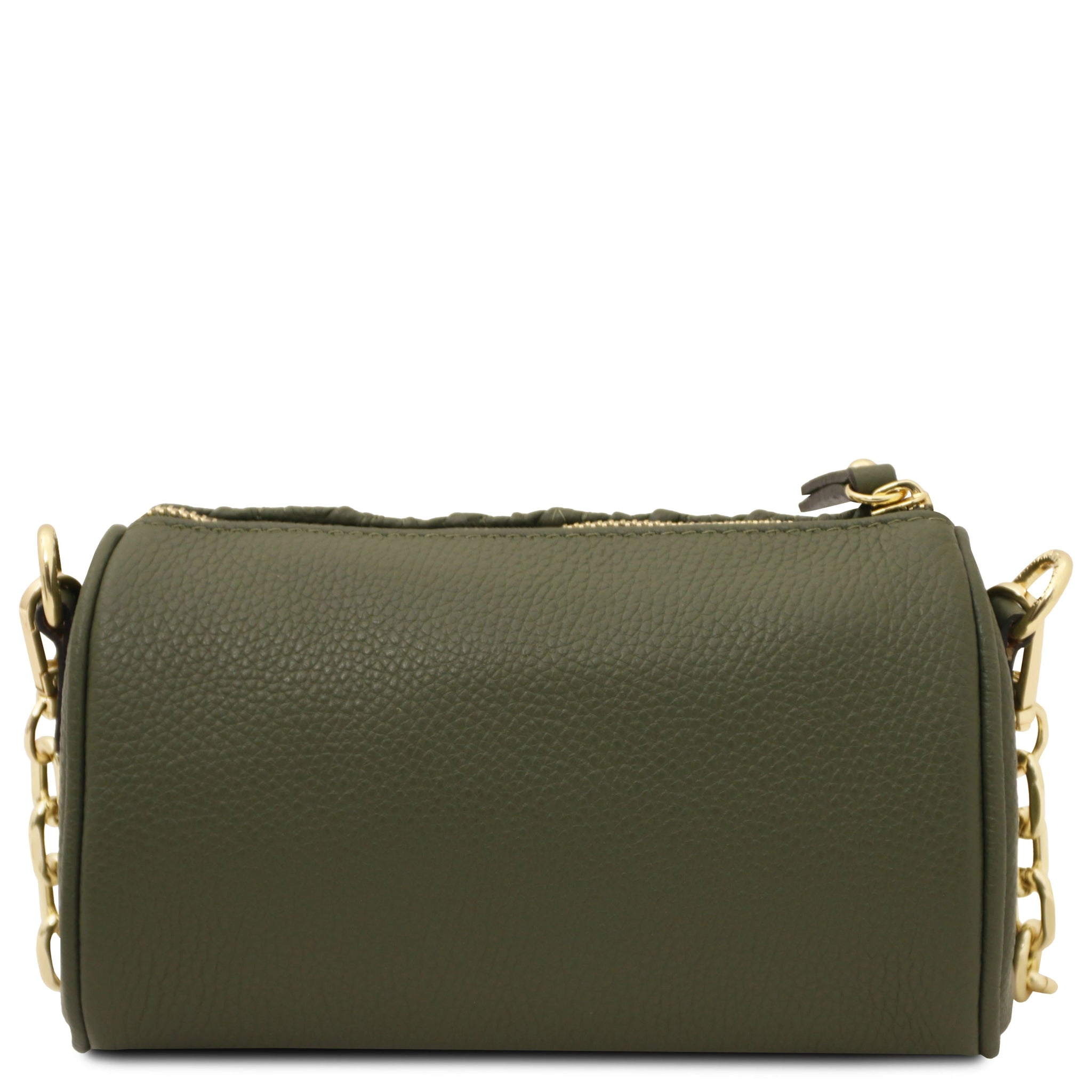 Back plain leather view Chantilly Mini Bowling  Bag in Forest Green