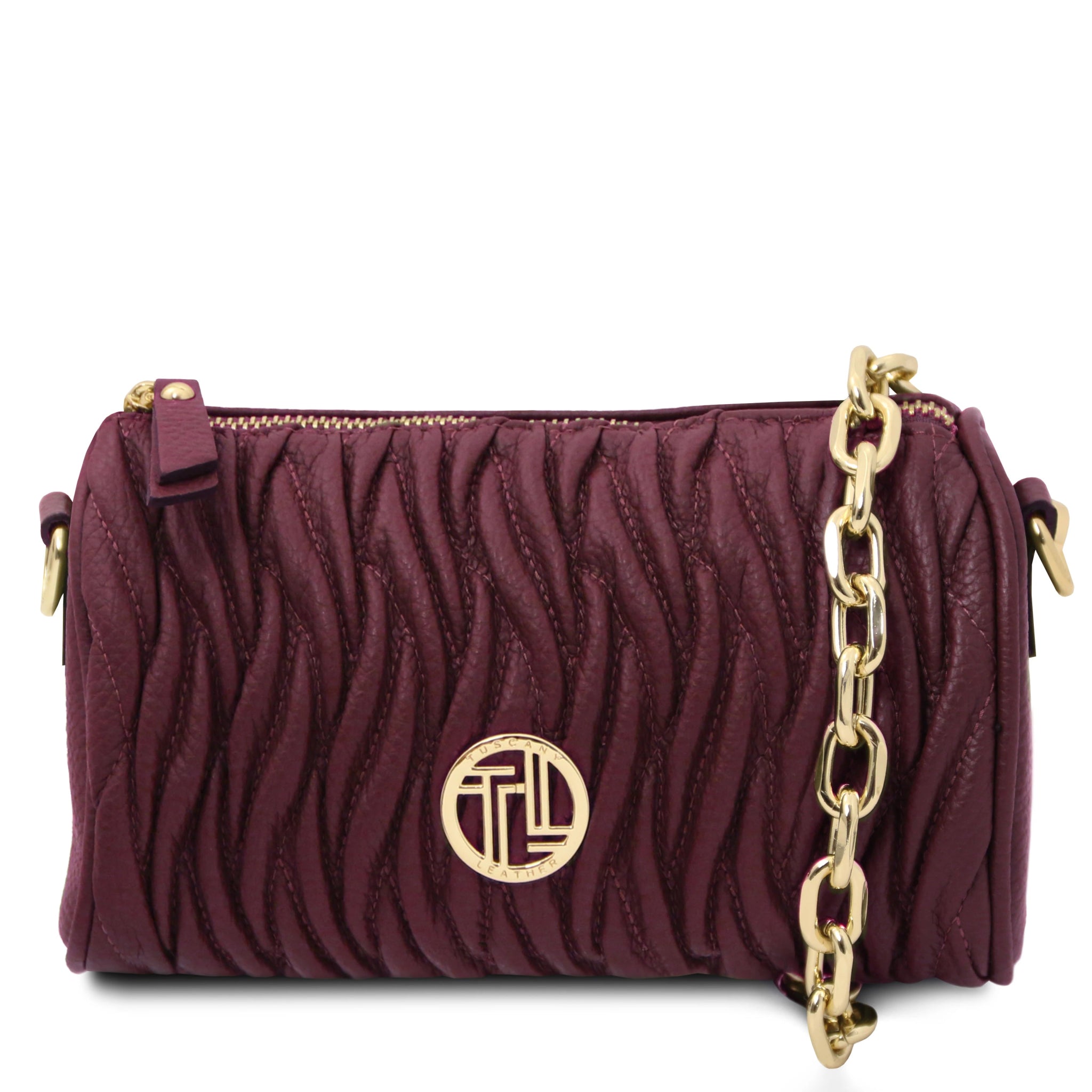 Chantilly Mini Bowling Bag in Bordeaux with gold chain handle