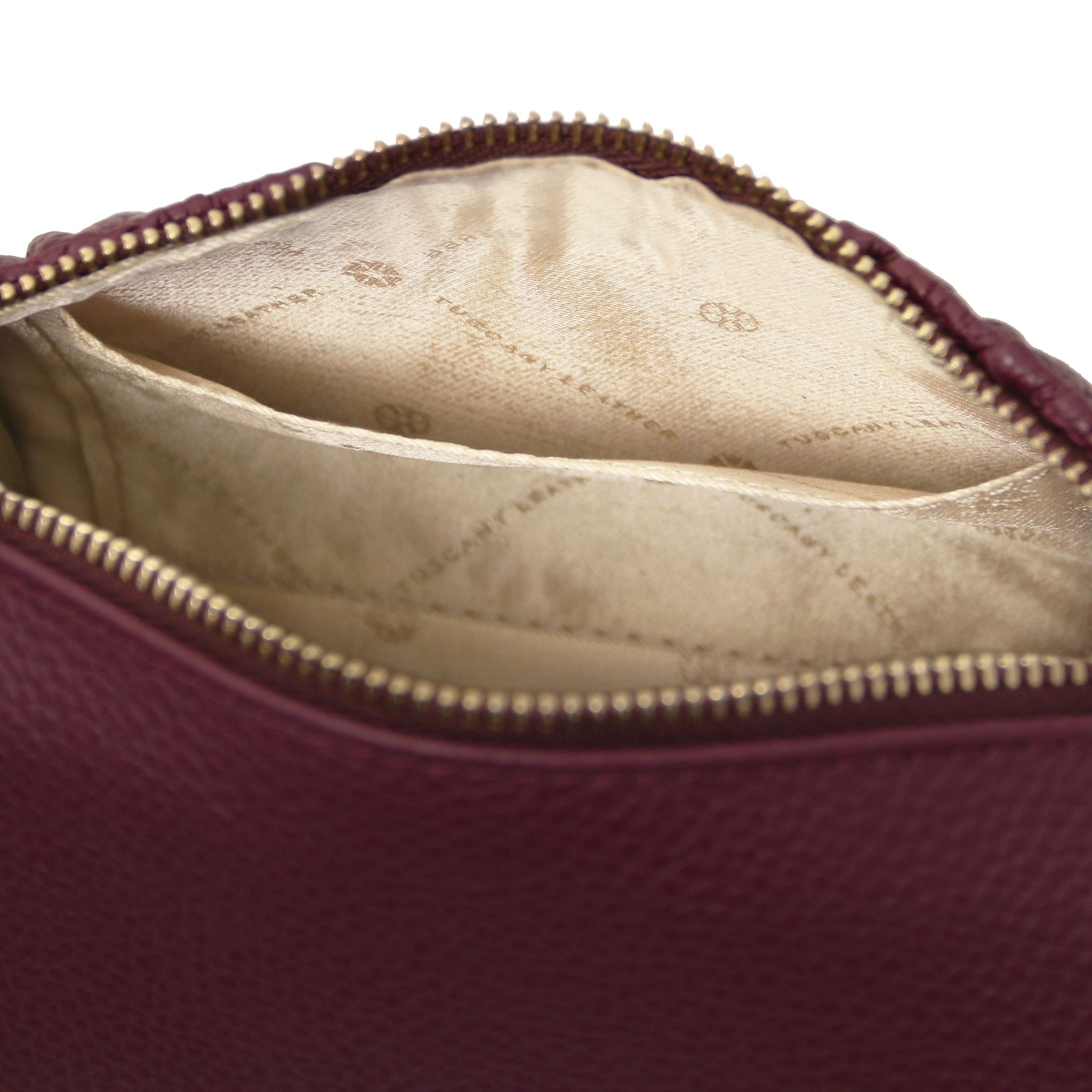 Interior open pockets red lining view Chantilly Mini Bowling Bag in Bordeaux