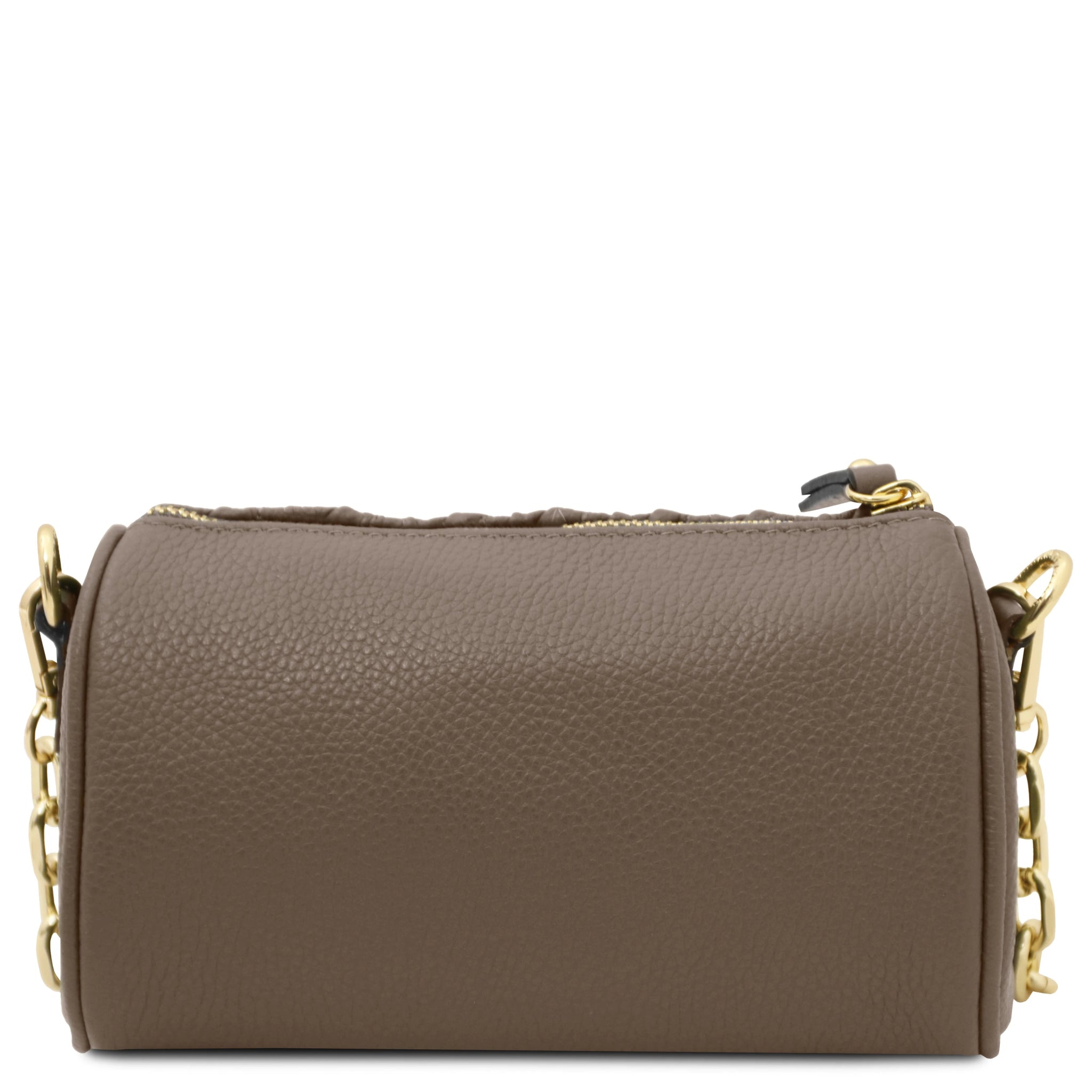 Back plain leather view Chantilly Mini Bowling Italian Leather Bag in Dark Taupe