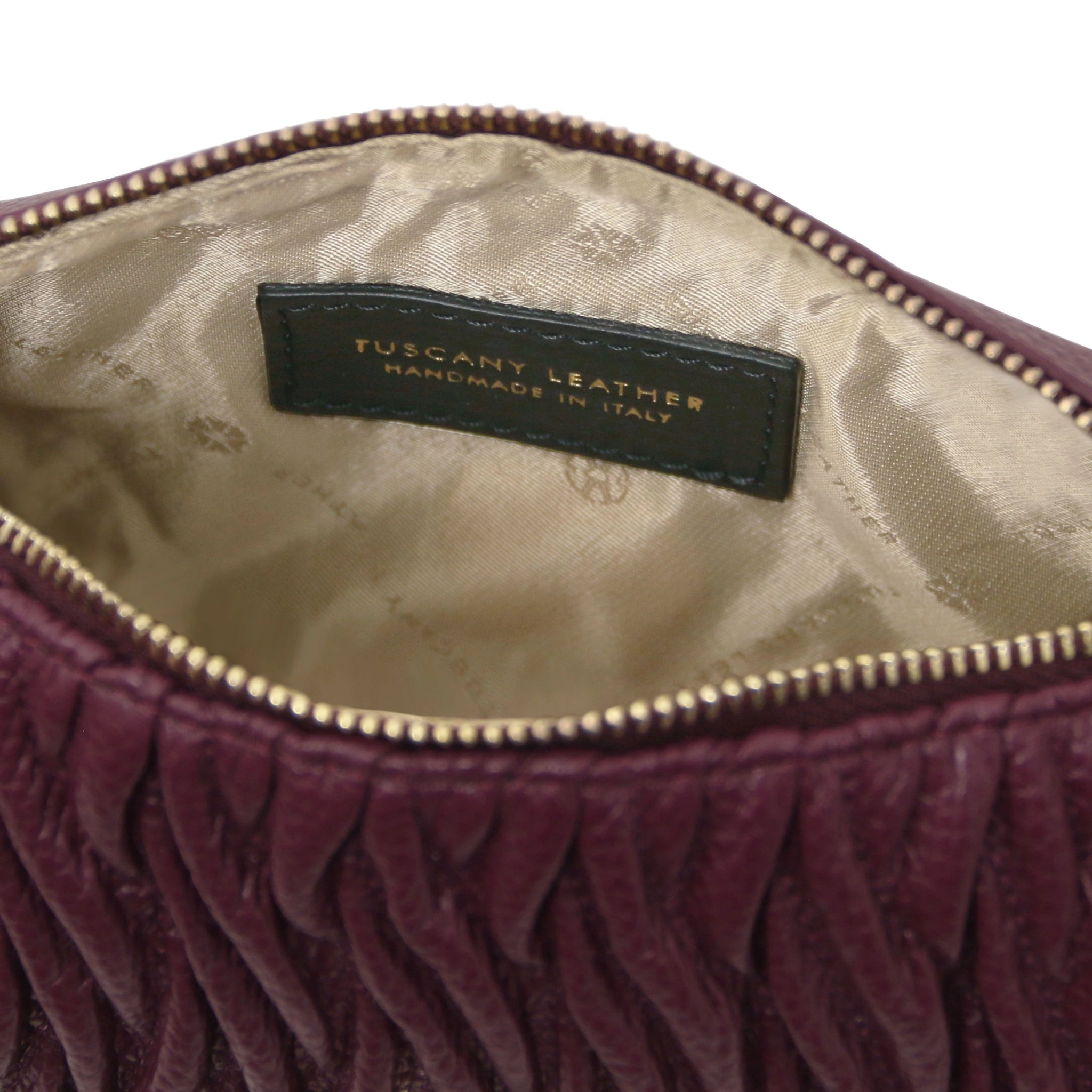 Interior logo red lining view Chantilly Mini Bowling Italian Leather Bag in Bordeaux