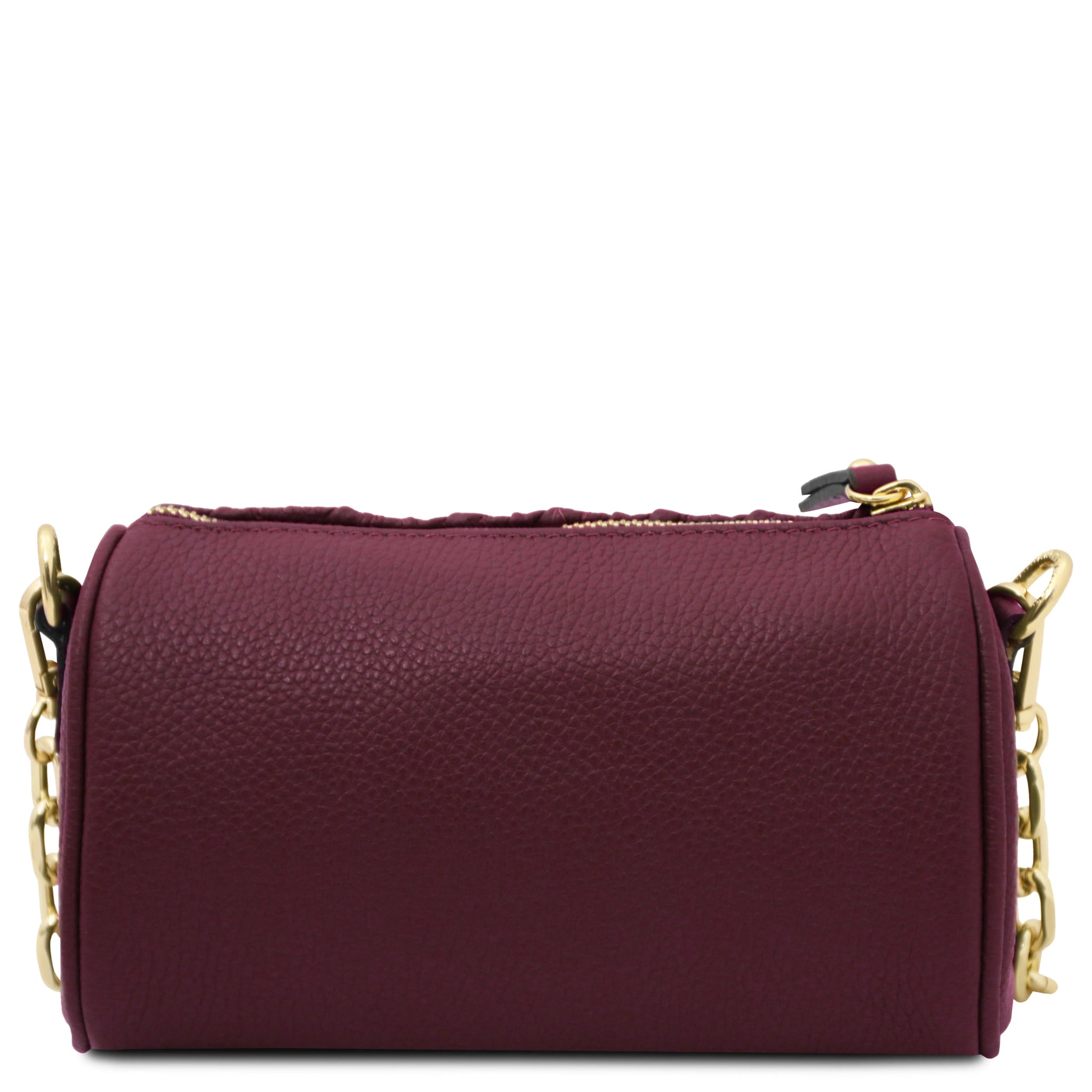 Back plain leather view Chantilly Mini Bowling Bag in Bordeaux