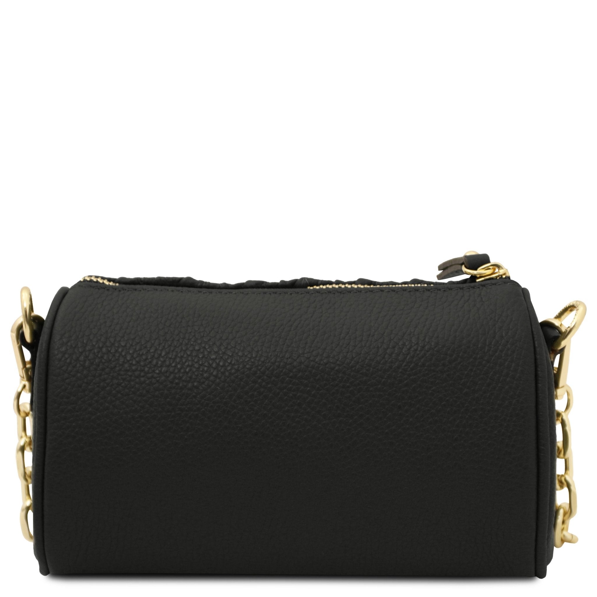 Back plain leather view Chantilly Mini Bowling Italian Leather Bag in Black