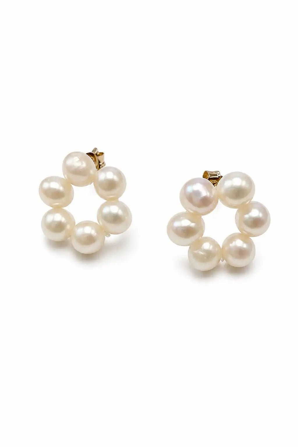 Charlotte Floral Cultured Pearl Gold Earrings on a white background.jpg