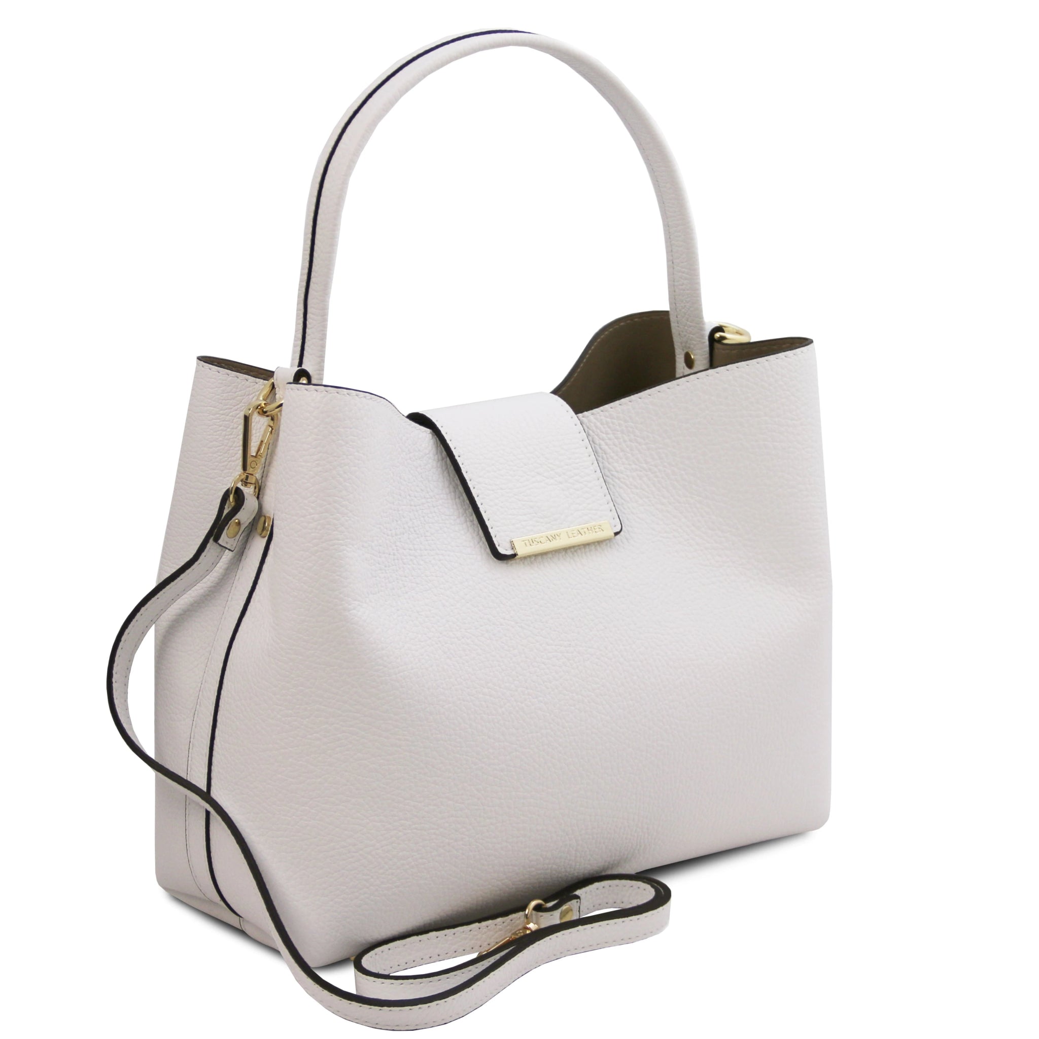 Clio Italian Pebbled Leather Secchiello Bag - White - shop_name#