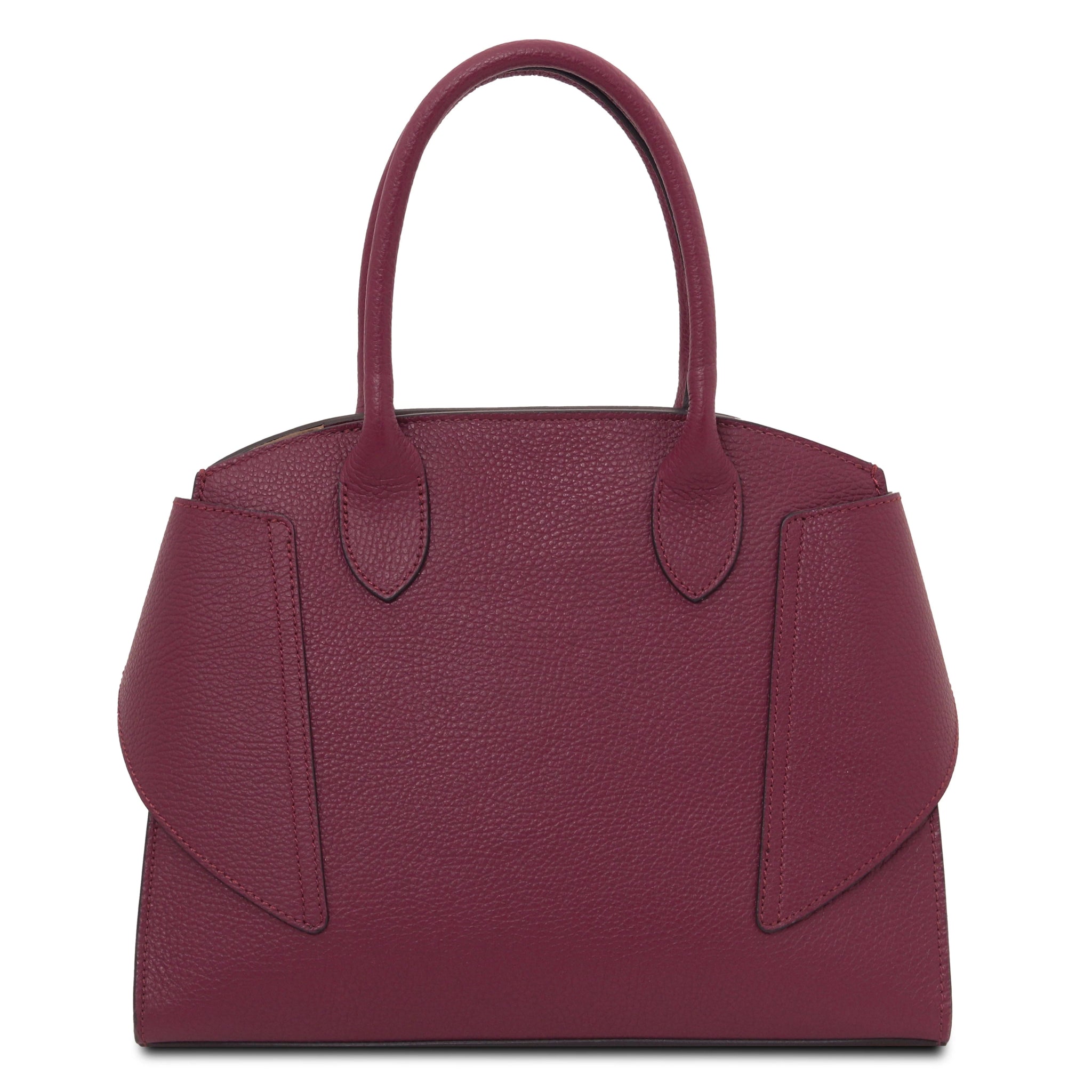 Back View Coccola Italian Pebbled Leather Handbag in bordeaux