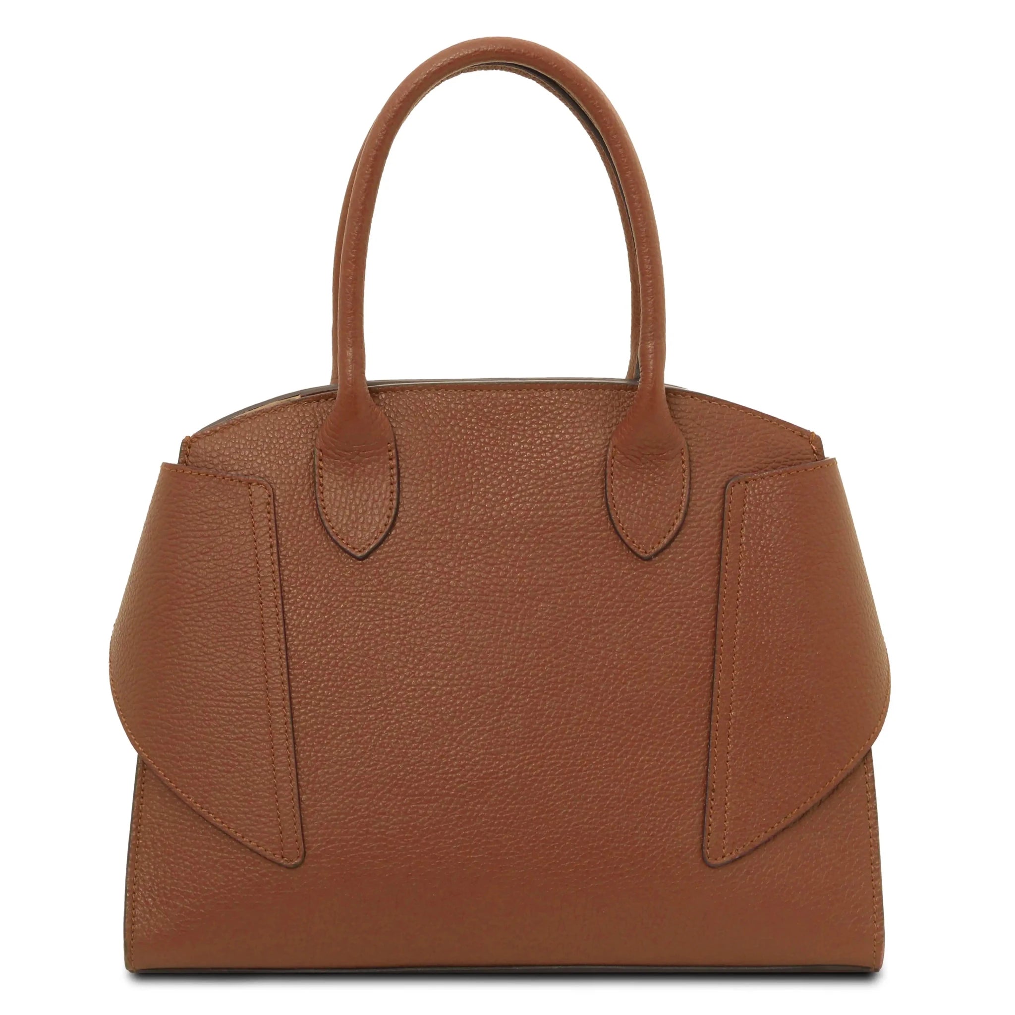 Back View Coccola Italian Pebbled Leather Handbag in Cognac with handle