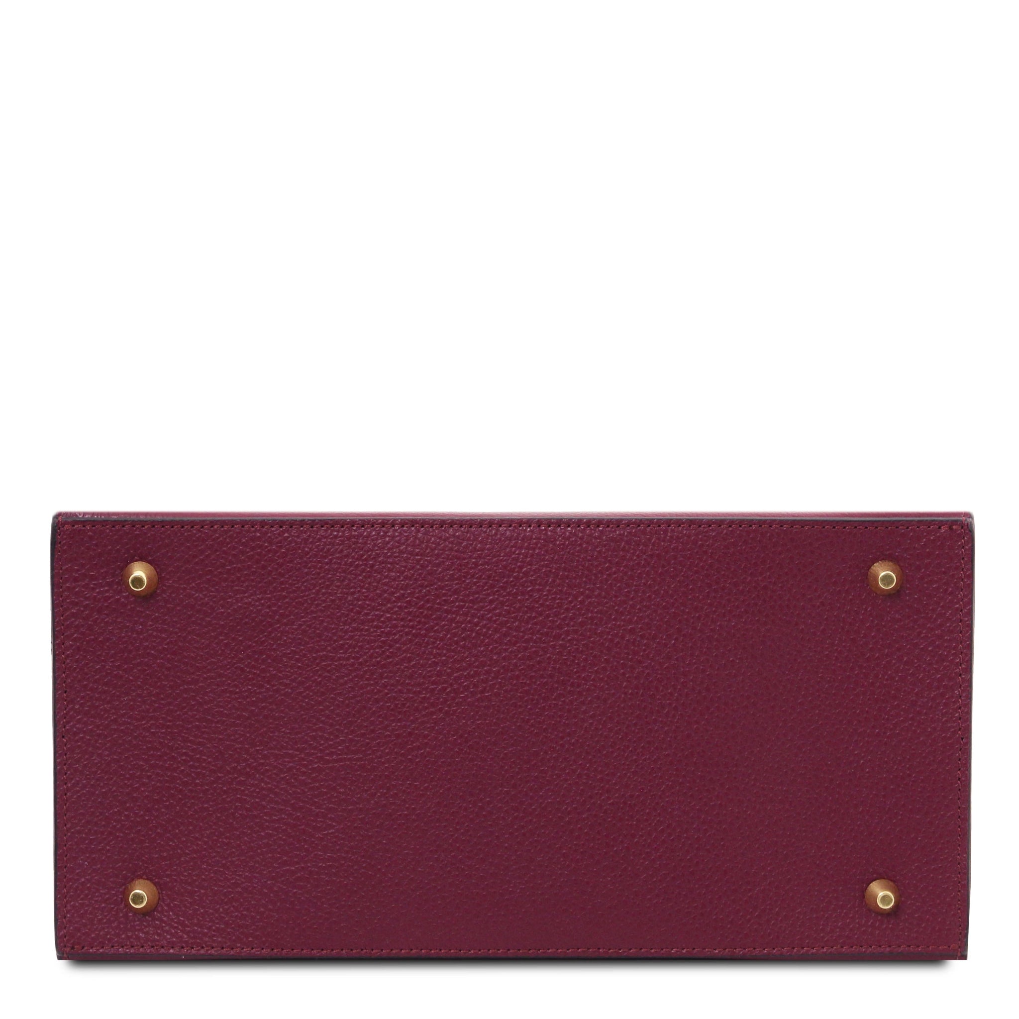 Bottom View Coccola Italian Pebbled Leather Handbag in bordeaux 