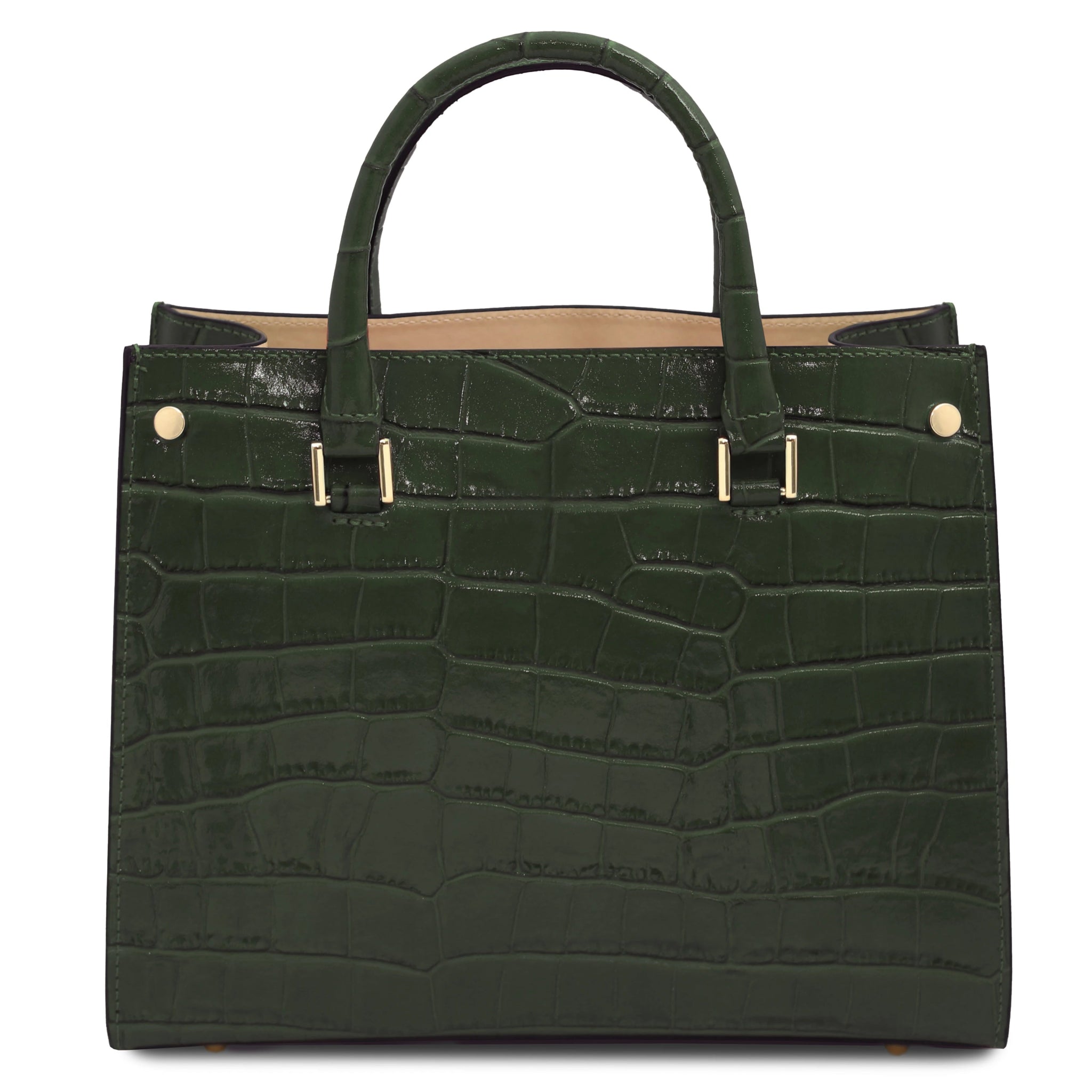 Back view Croque Croc Print Italian Leather Handbag in forest green