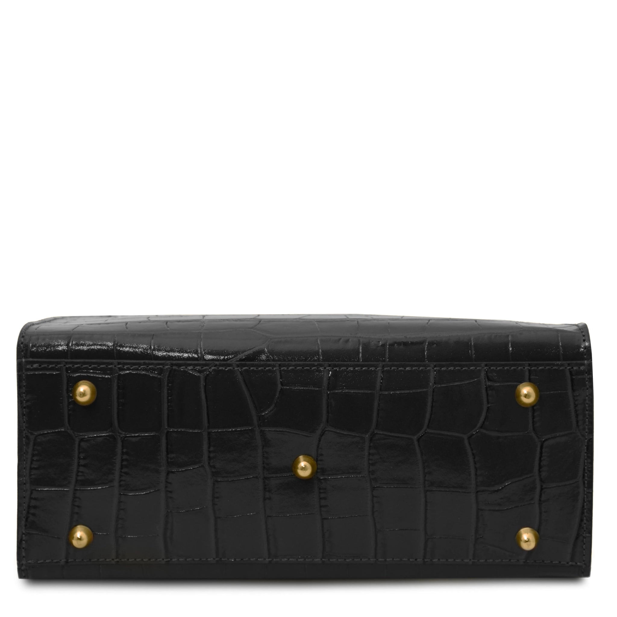 Bottom view Croque Croc Print Italian Leather Handbag in black