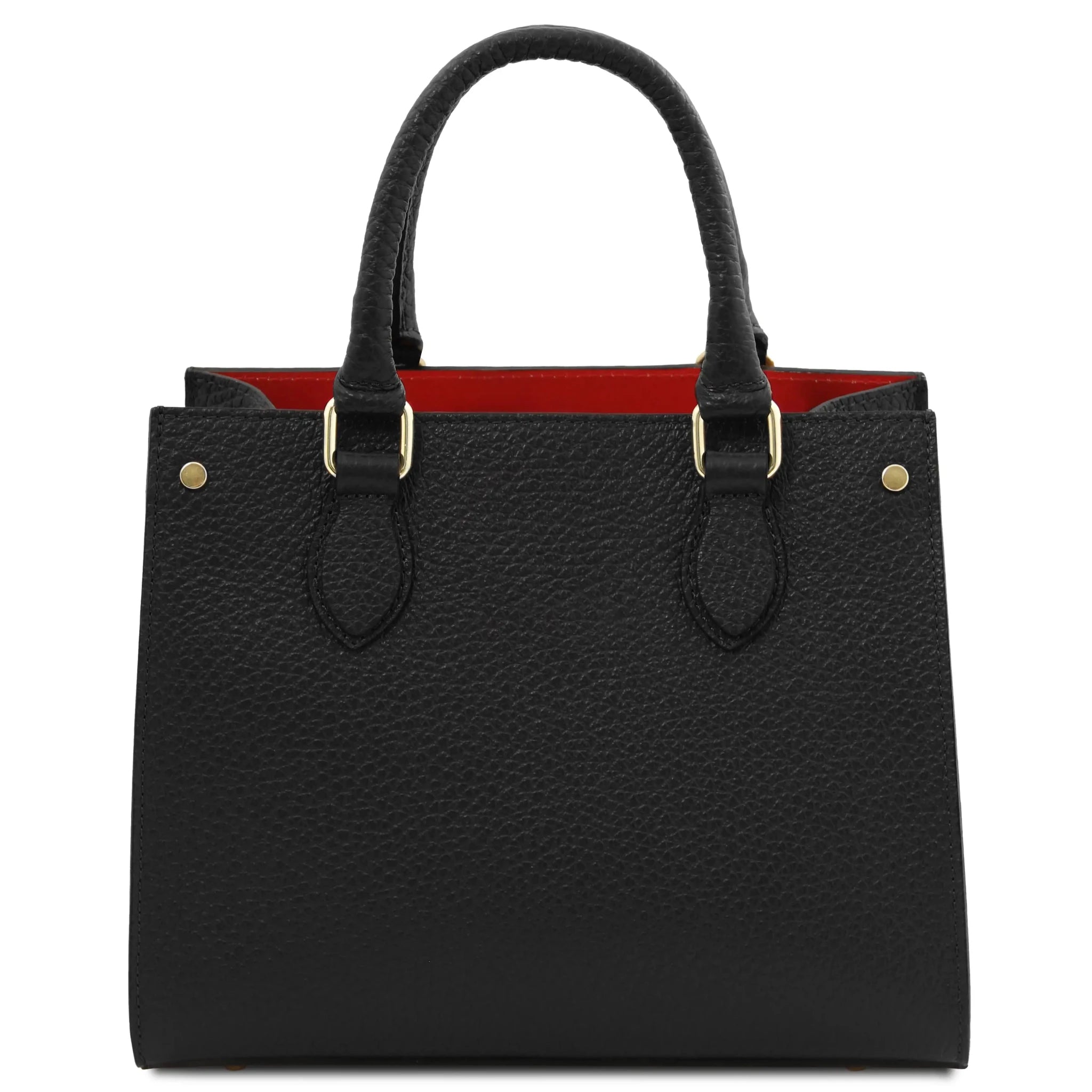Back view Croque Italian Pebbled Leather Handbag in black