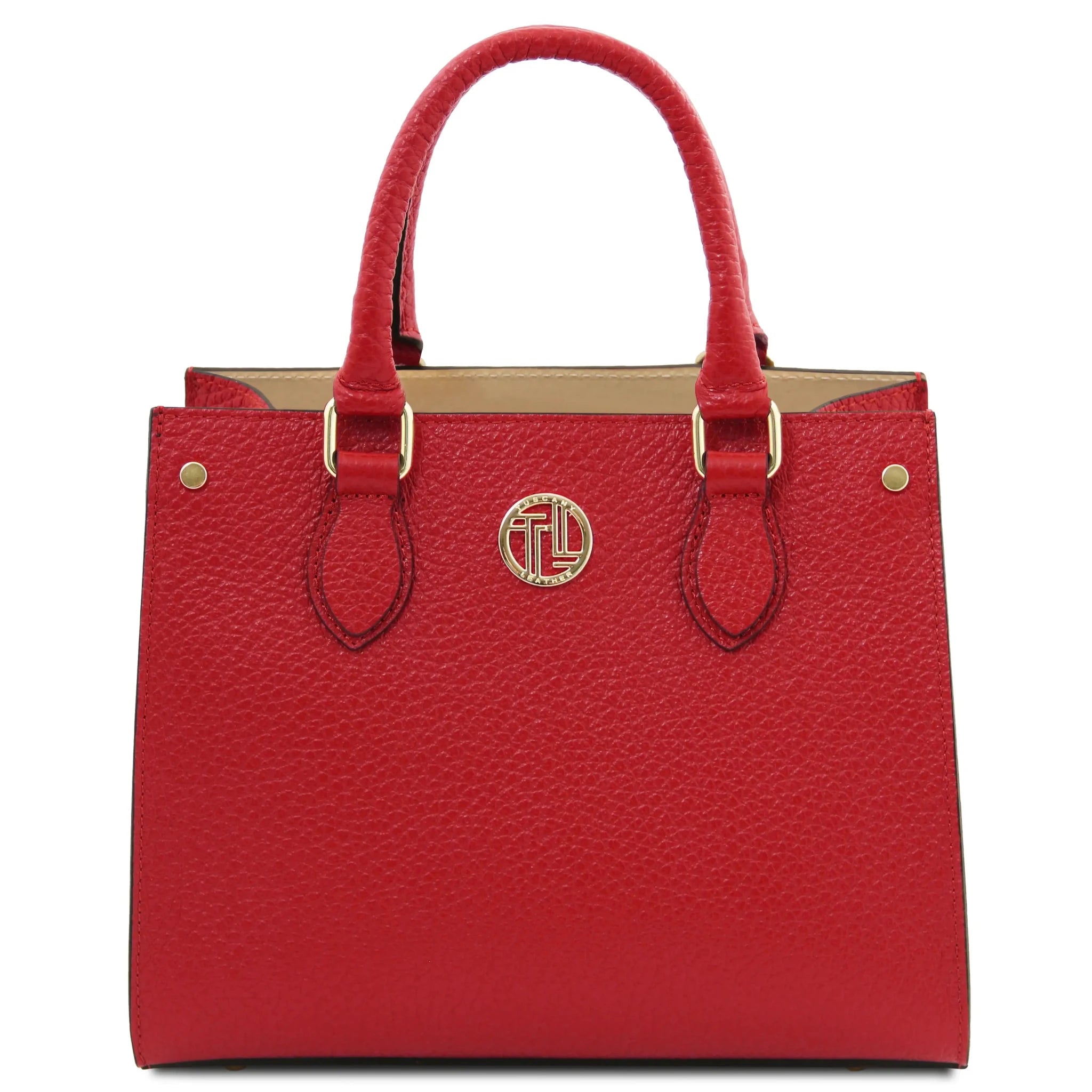 Front view Croque Italian Pebbled Leather Handbag in lipstick red