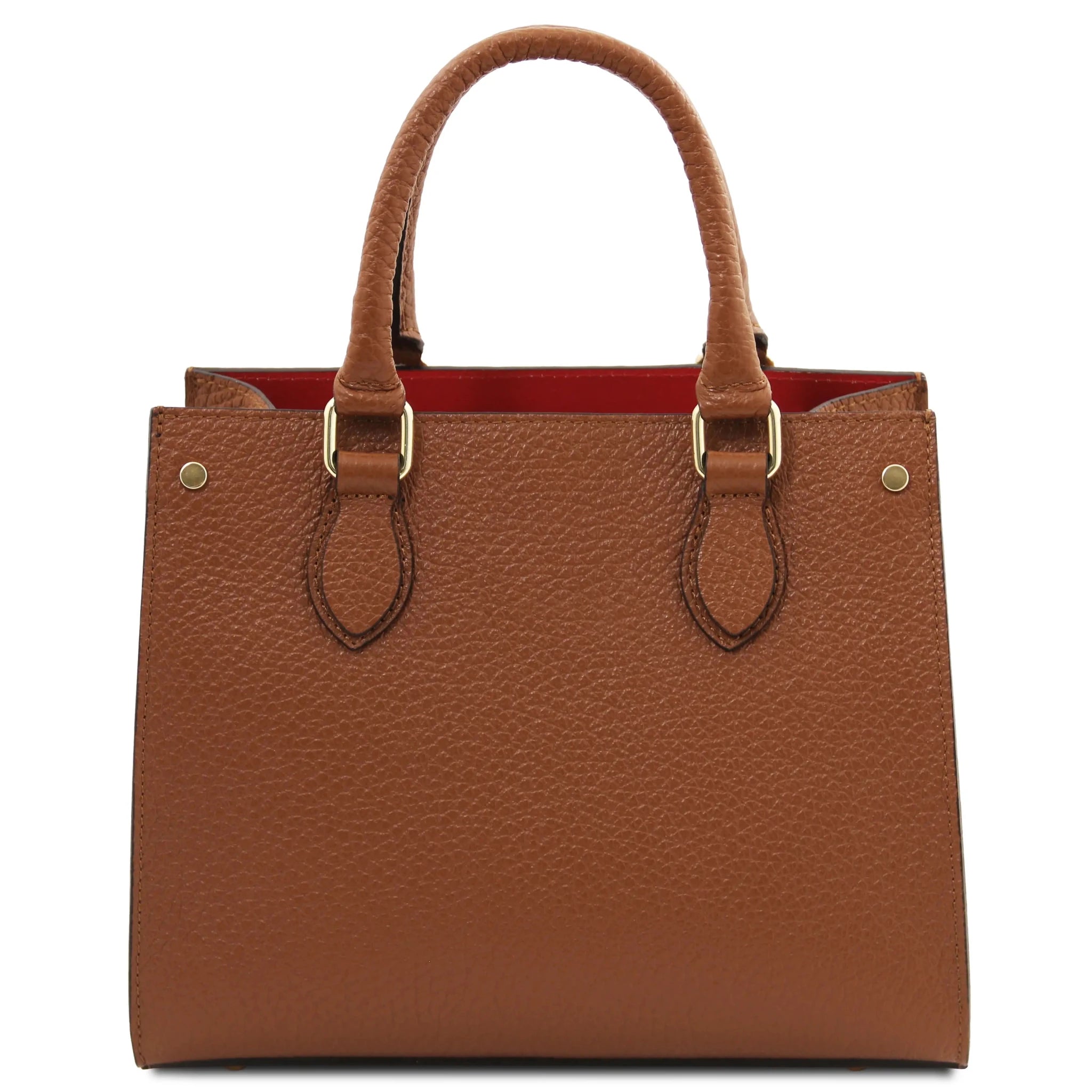 Back view Croque Italian Pebbled Leather Handbag in cognac