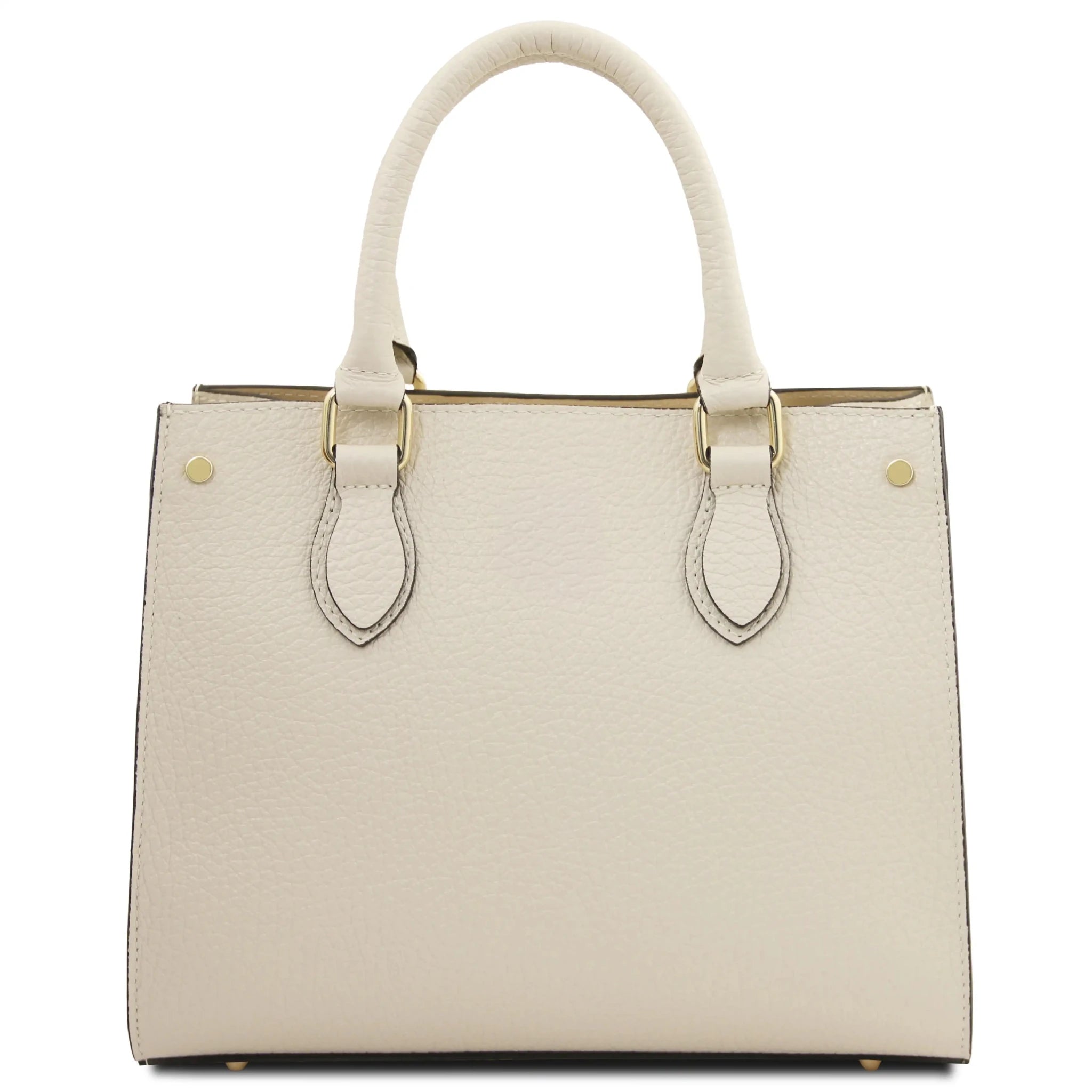 Back view Croque Italian Pebbled Leather Handbag in beige
