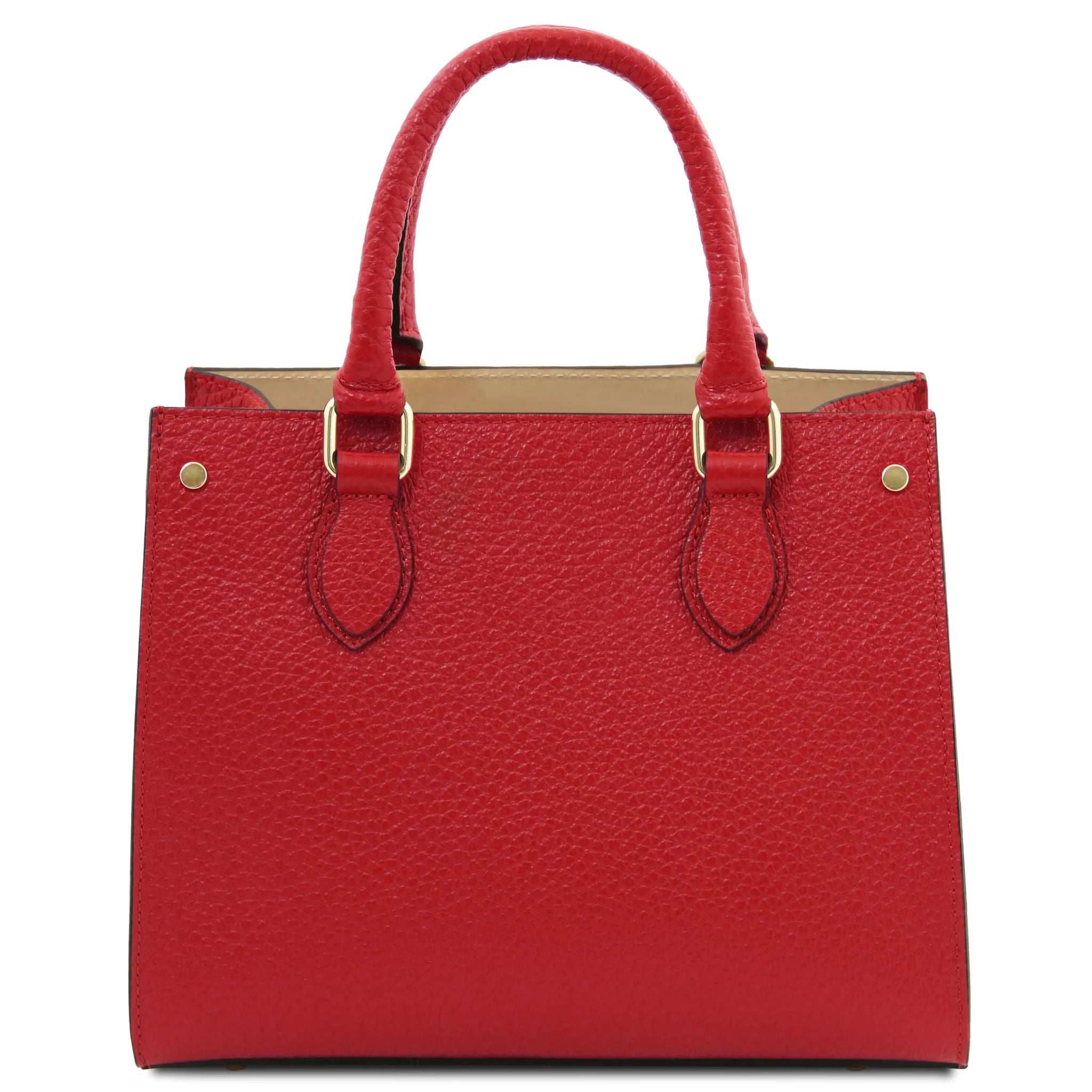 Back view Croque Italian Pebbled Leather Handbag in lipstick red
